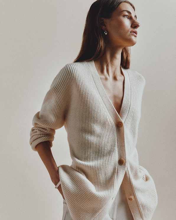 Ivory Mongolian Cashmere Oversized Boyfriend Cardigan Sweater