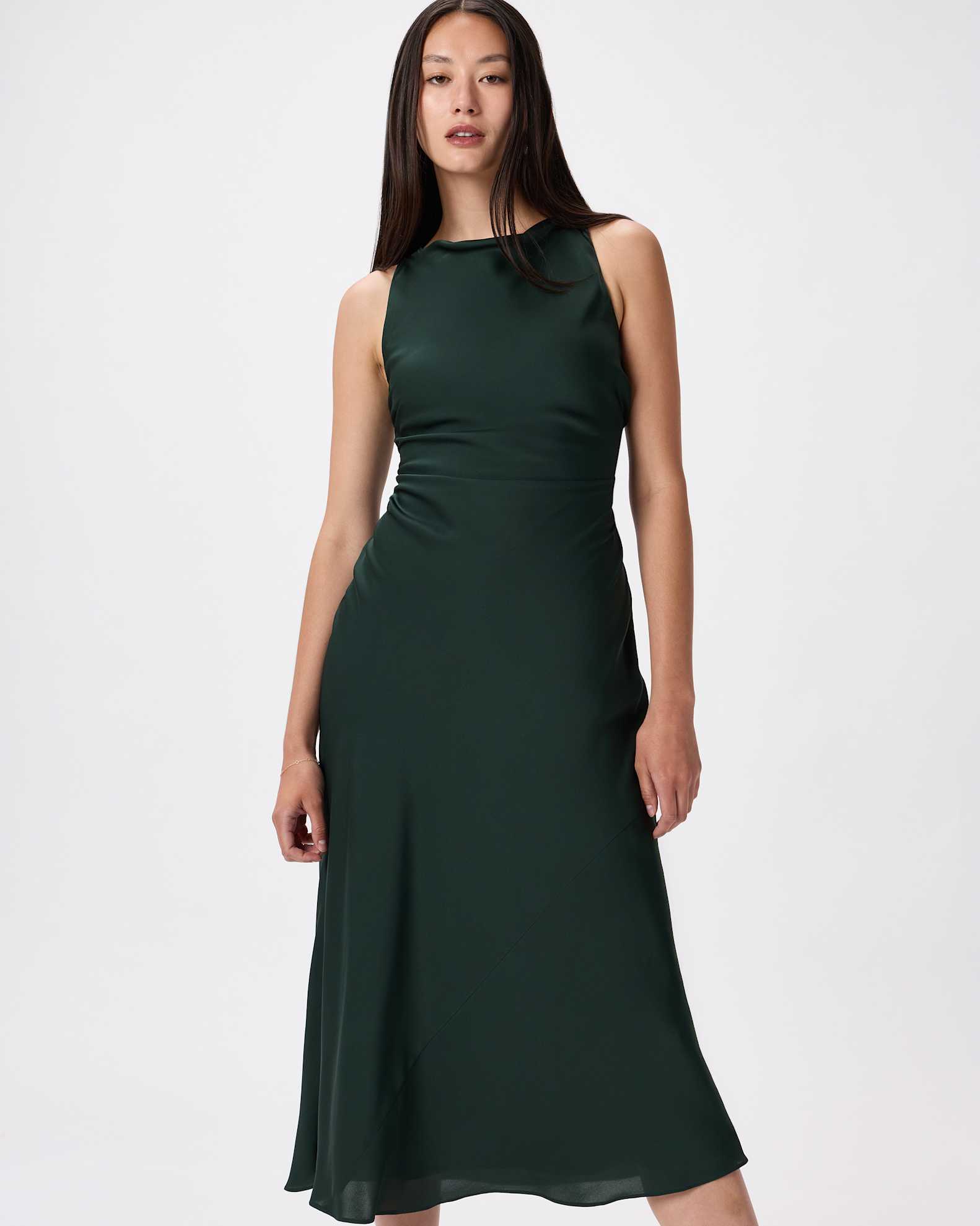 Women's Washable Stretch Silk High Neck Midi Dress in Forest Green, Size Medium, Mulberry Silk by Quince Women's Washable Stretch Silk High Neck Midi Dress in Forest Green, Size Medium, Mulberry Silk by Quince