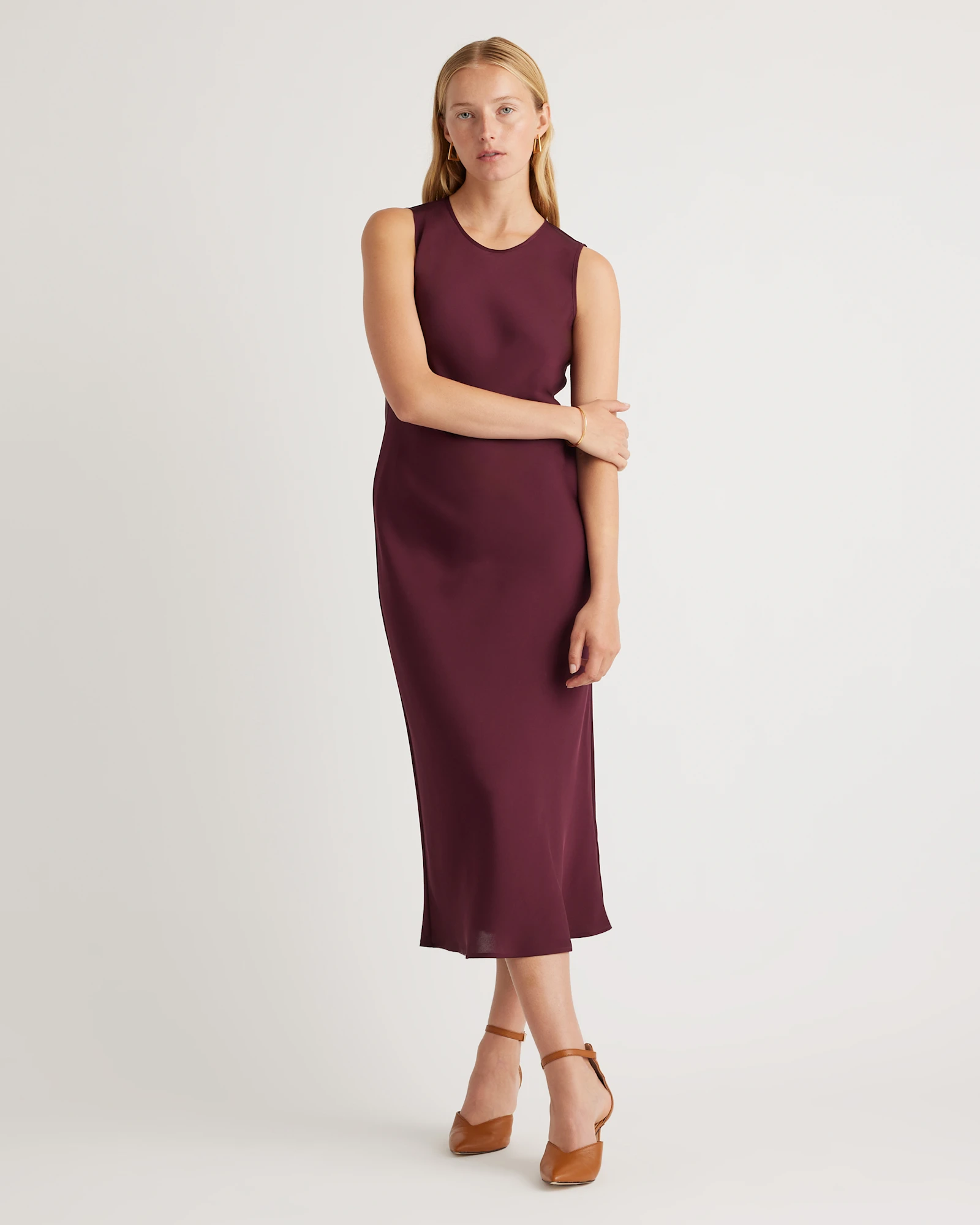 Washable Stretch Silk Tank Midi Dress