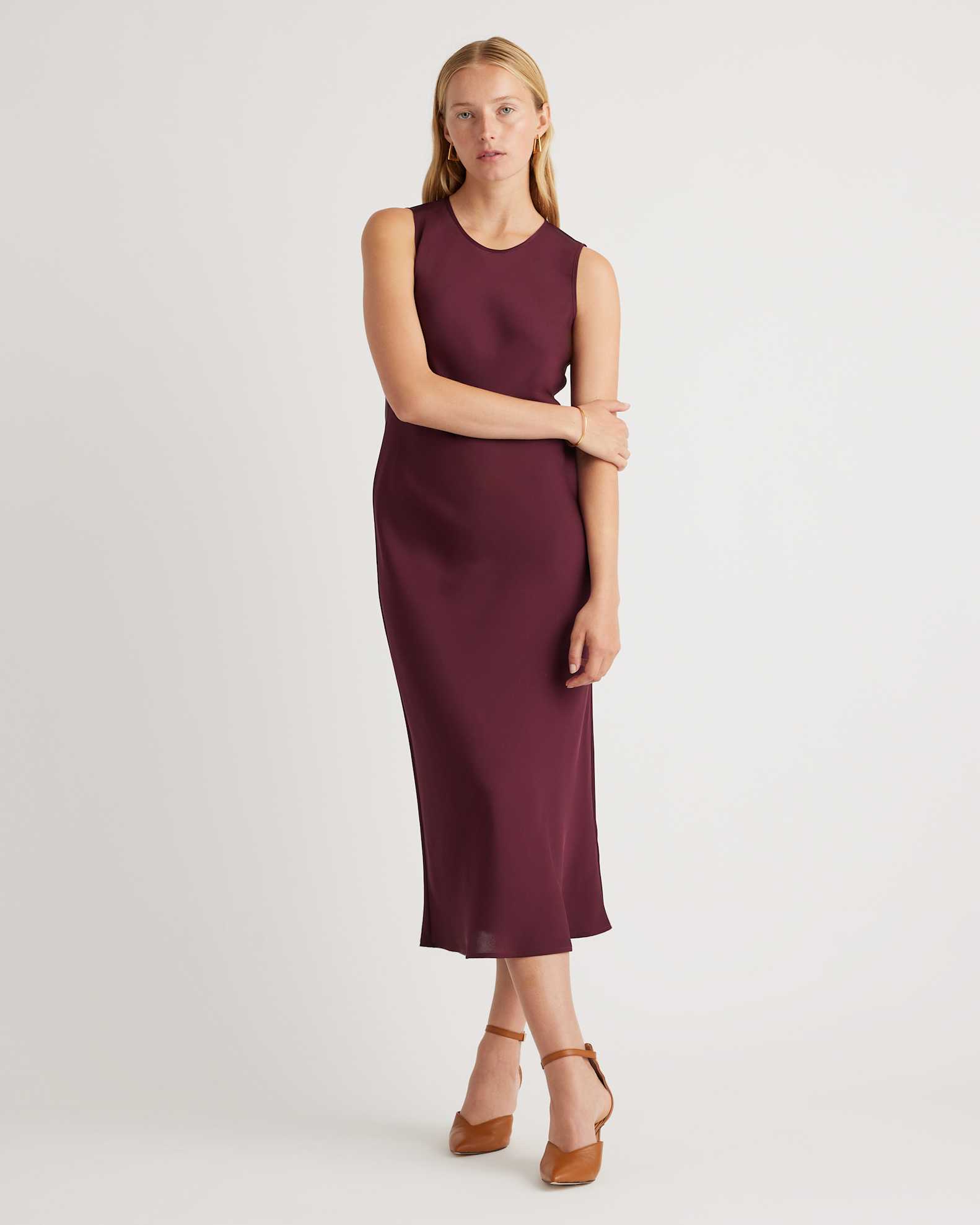 Quince Women's Stretch Silk Tank Top Midi Dress, Wine Tasting Color, Size XL, Washable, Hypo-allergenic, Thermoregulating Quince Women's Stretch Silk Tank Top Midi Dress, Wine Tasting Color, Size XL, Washable, Hypo-allergenic, Thermoregulating