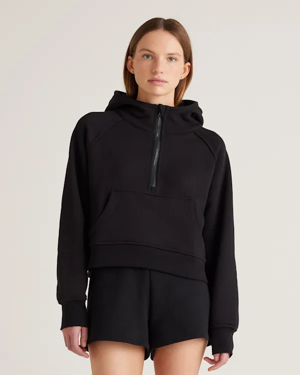 Organic Heavyweight Fleece Cropped Half Zip Hoodie