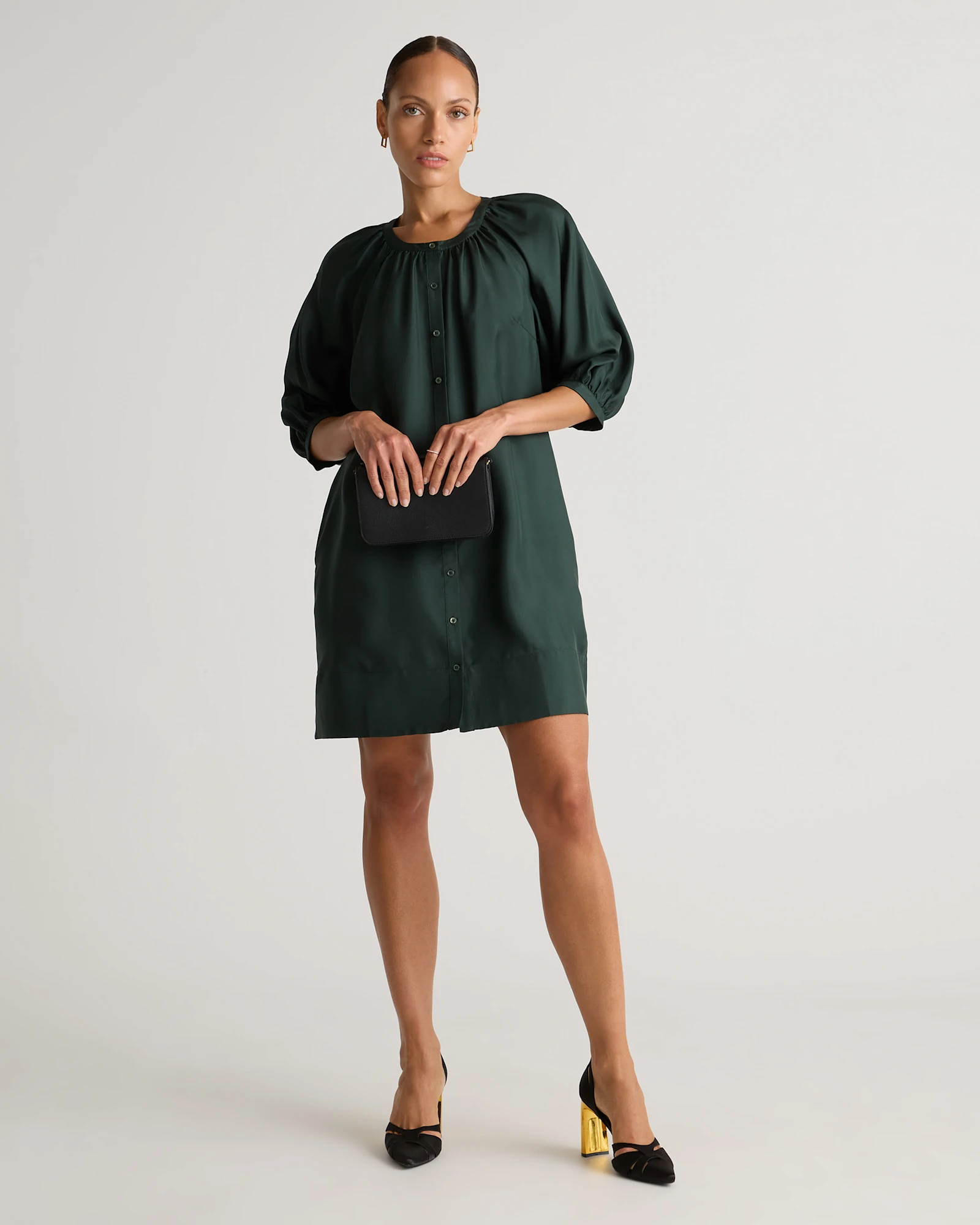 100% Silk Twill Button Front Mini Dress