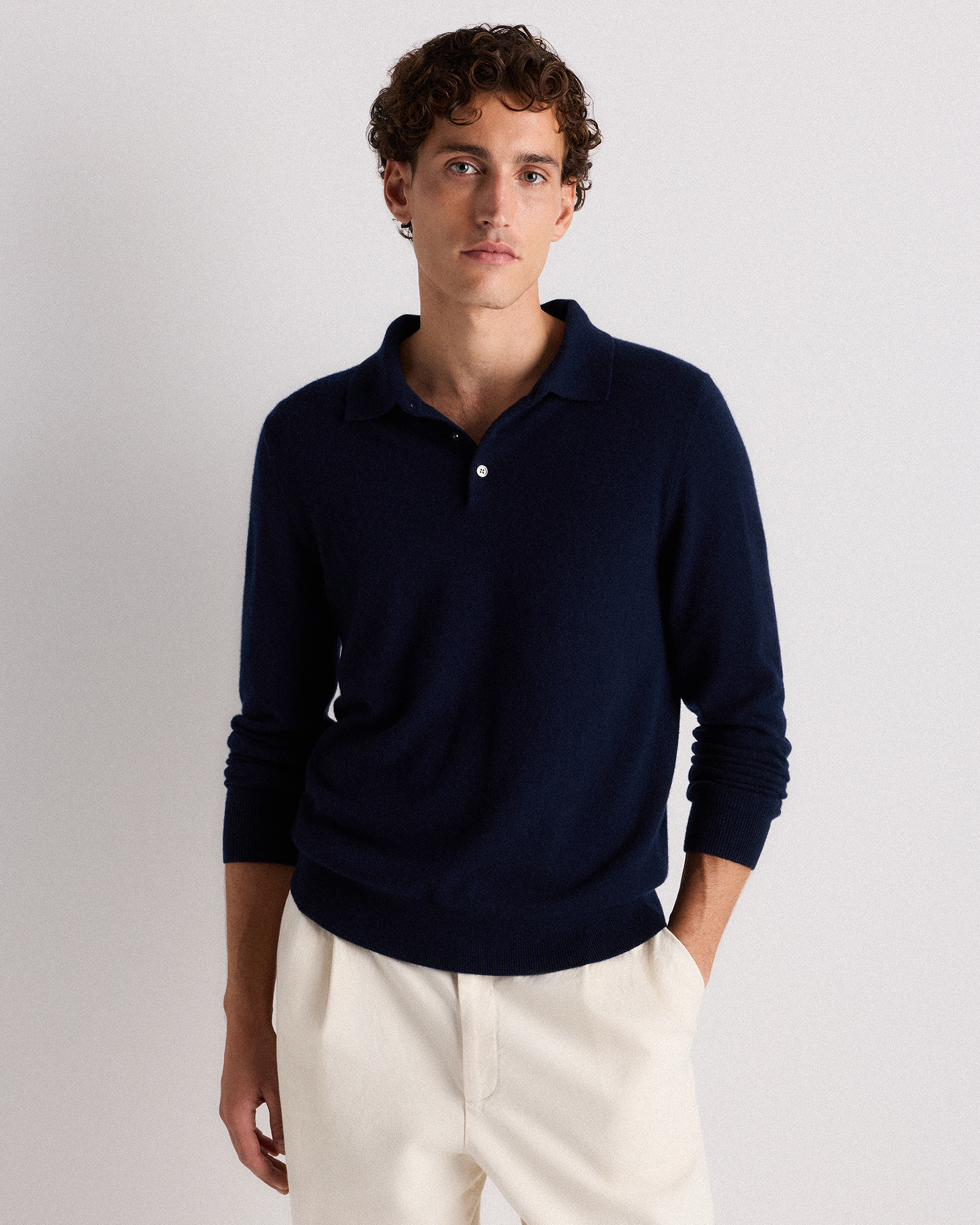 True Navy Mongolian Cashmere Polo Sweater