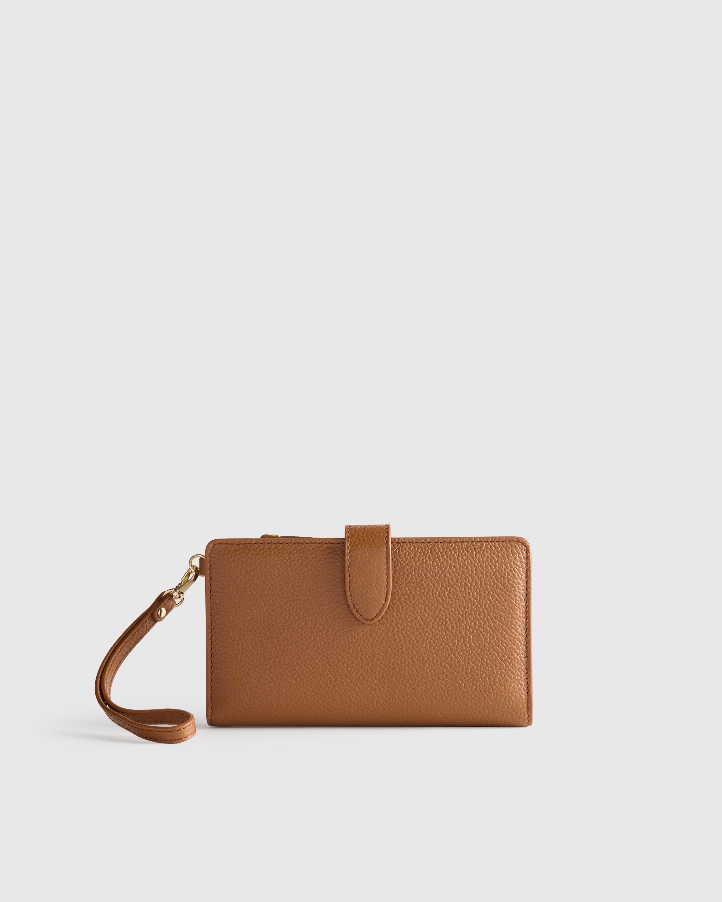 Cognac Italian Leather Phone Bi-Fold Wristlet
