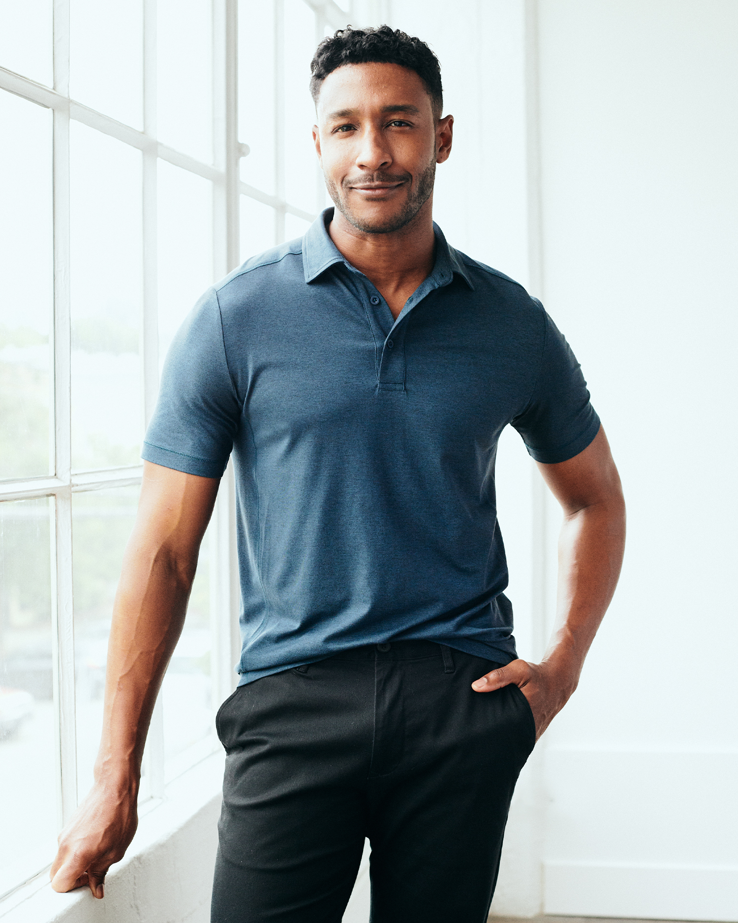 Flowknit Breeze Performance Polo in Heather Ocean Navy