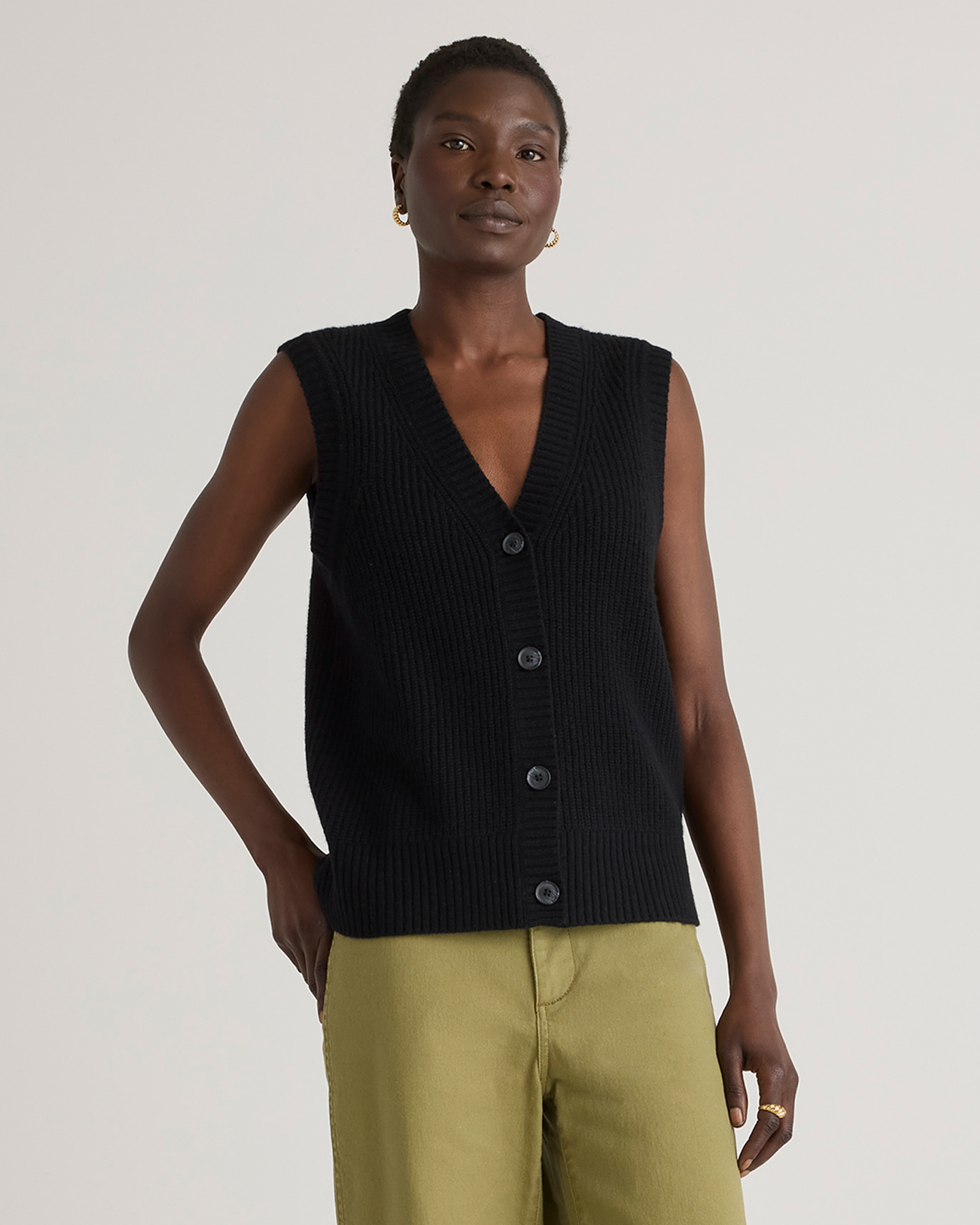 100% Organic Cotton Sweater Vest Tank in Black