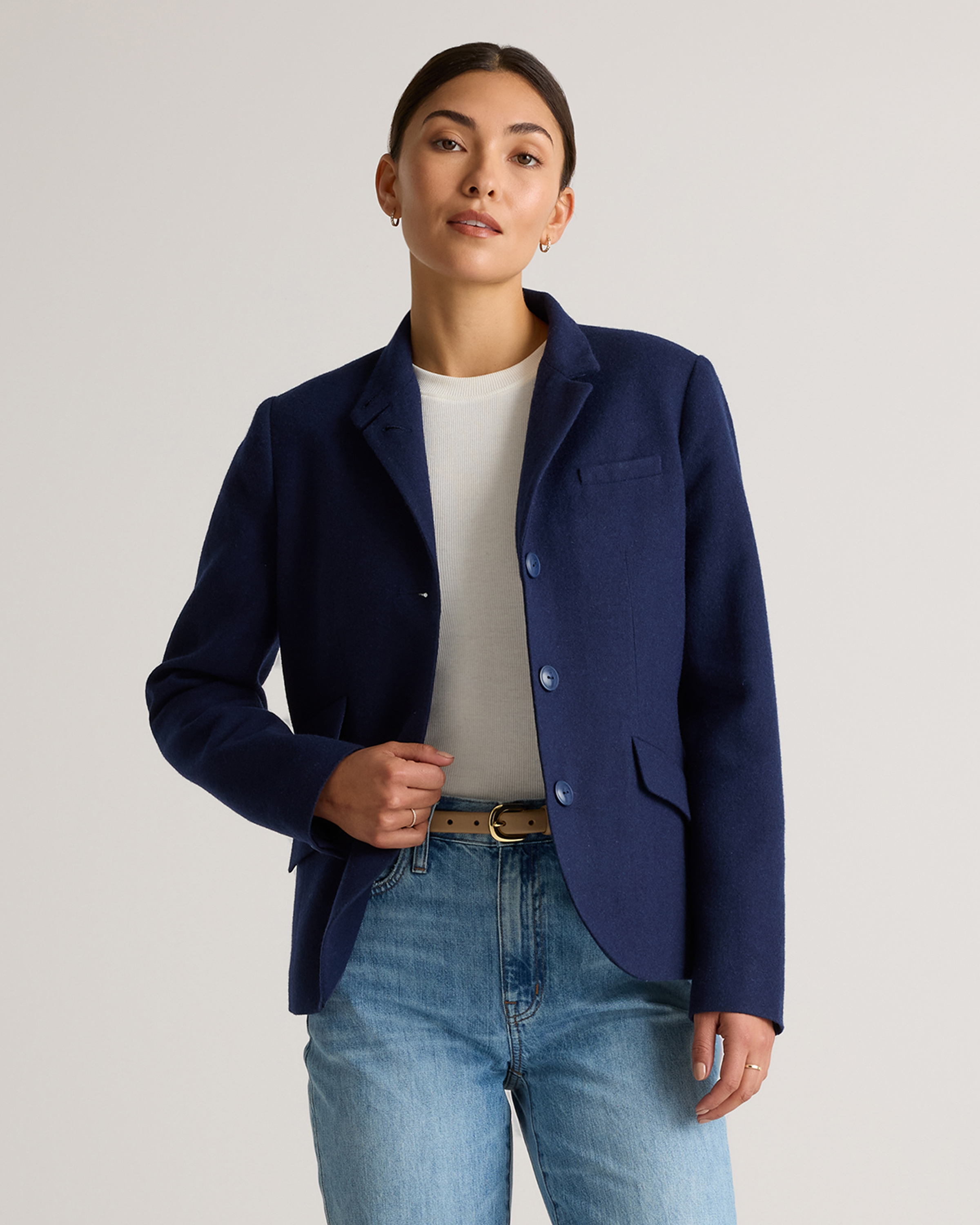 Quince Women's Italian Wool Stand Collar Blazer In Navy Blue