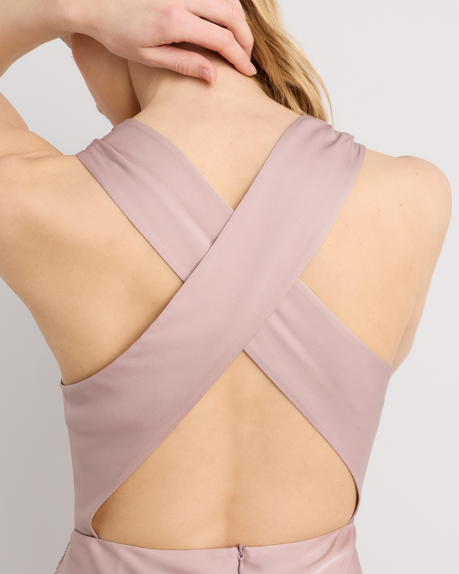 Washable Stretch Silk High Neck Midi Dress