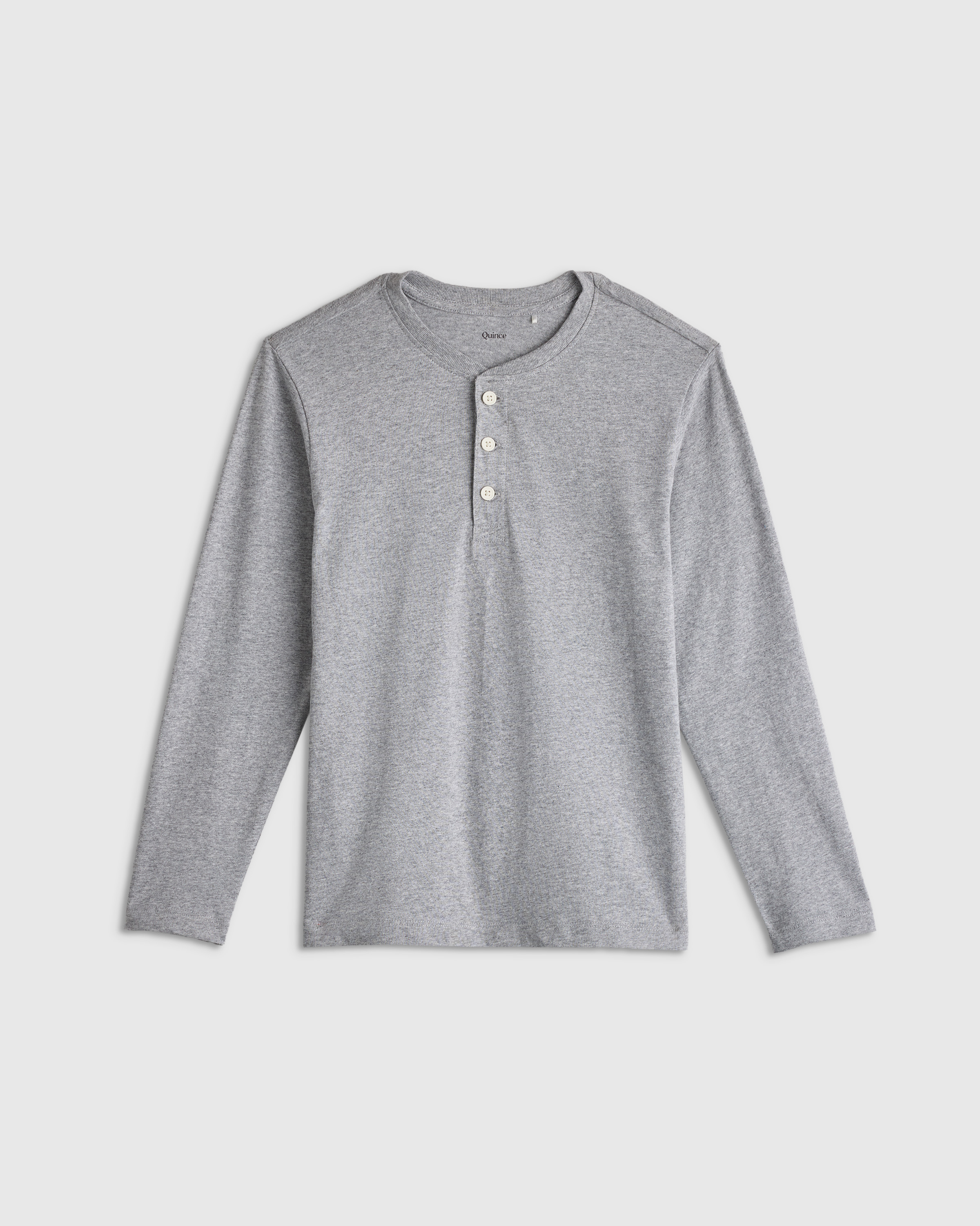 Heather Grey 100% Organic Cotton Long Sleeve Henley Tee