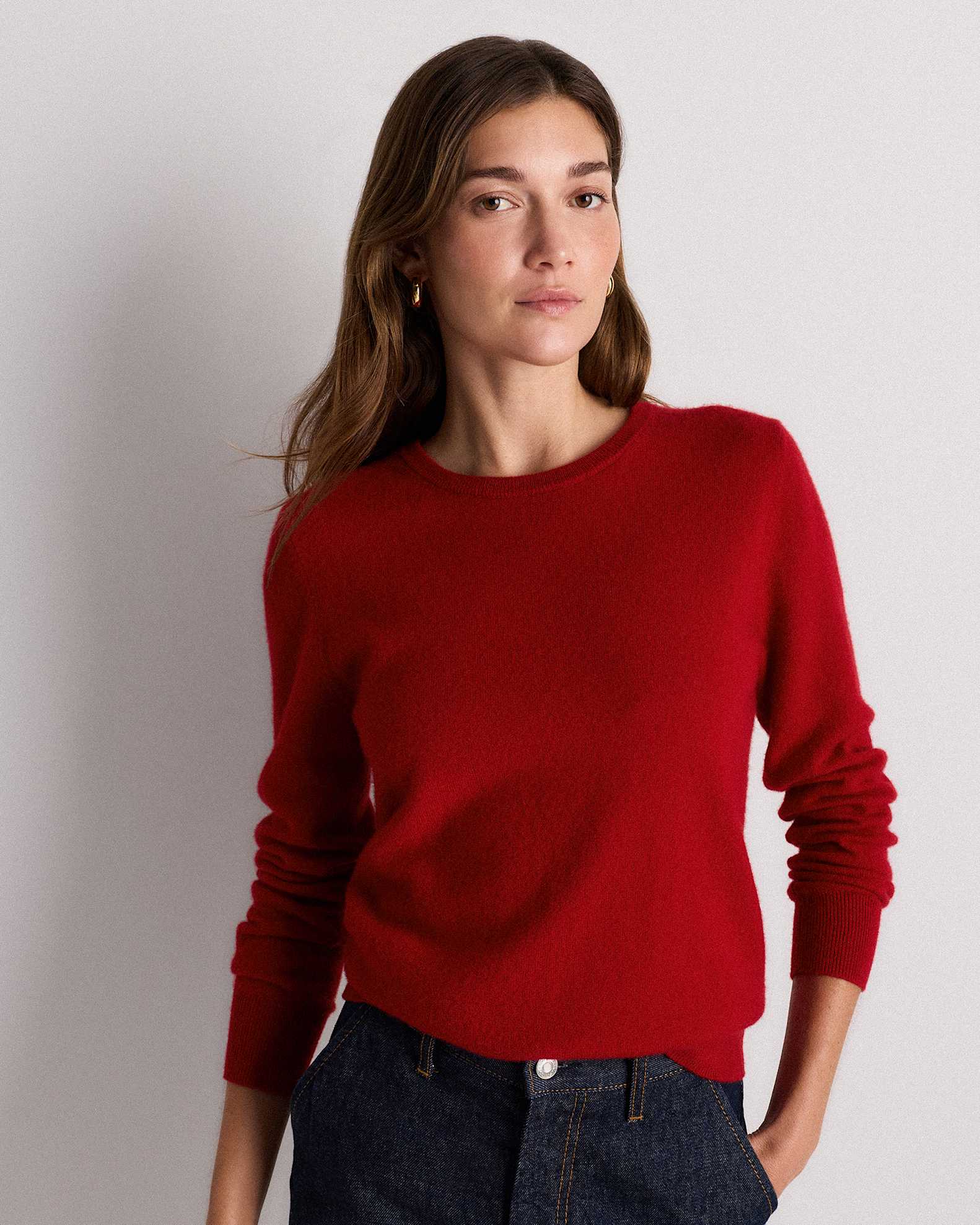 Mongolian Cashmere Crewneck Sweater in Varsity Red