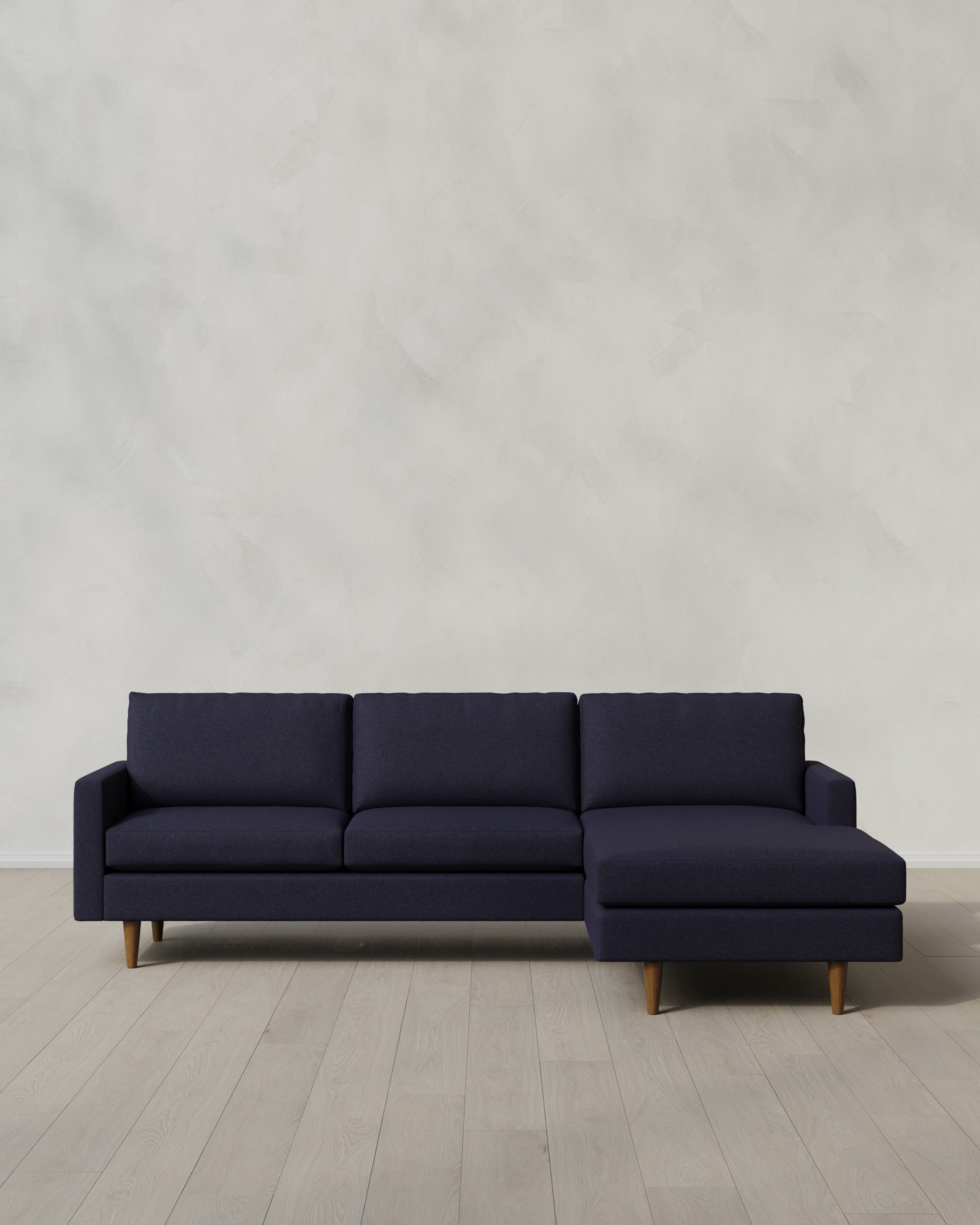 Atlas Midcentury Collection Navy 106 Chaise Sectional Right Arm Front