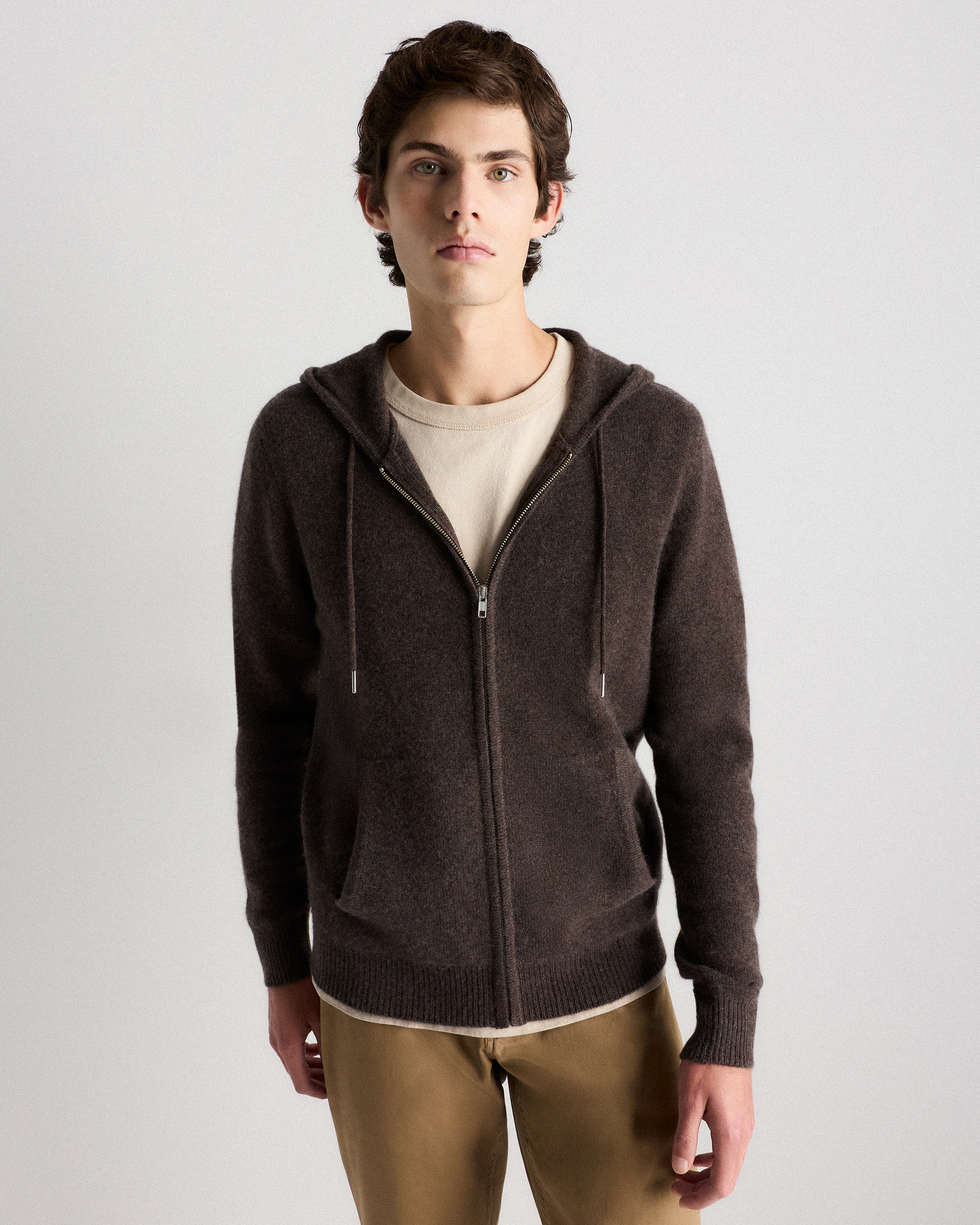 Quince Men's Mongolian Cashmere Full-zip Hoodie In Brown