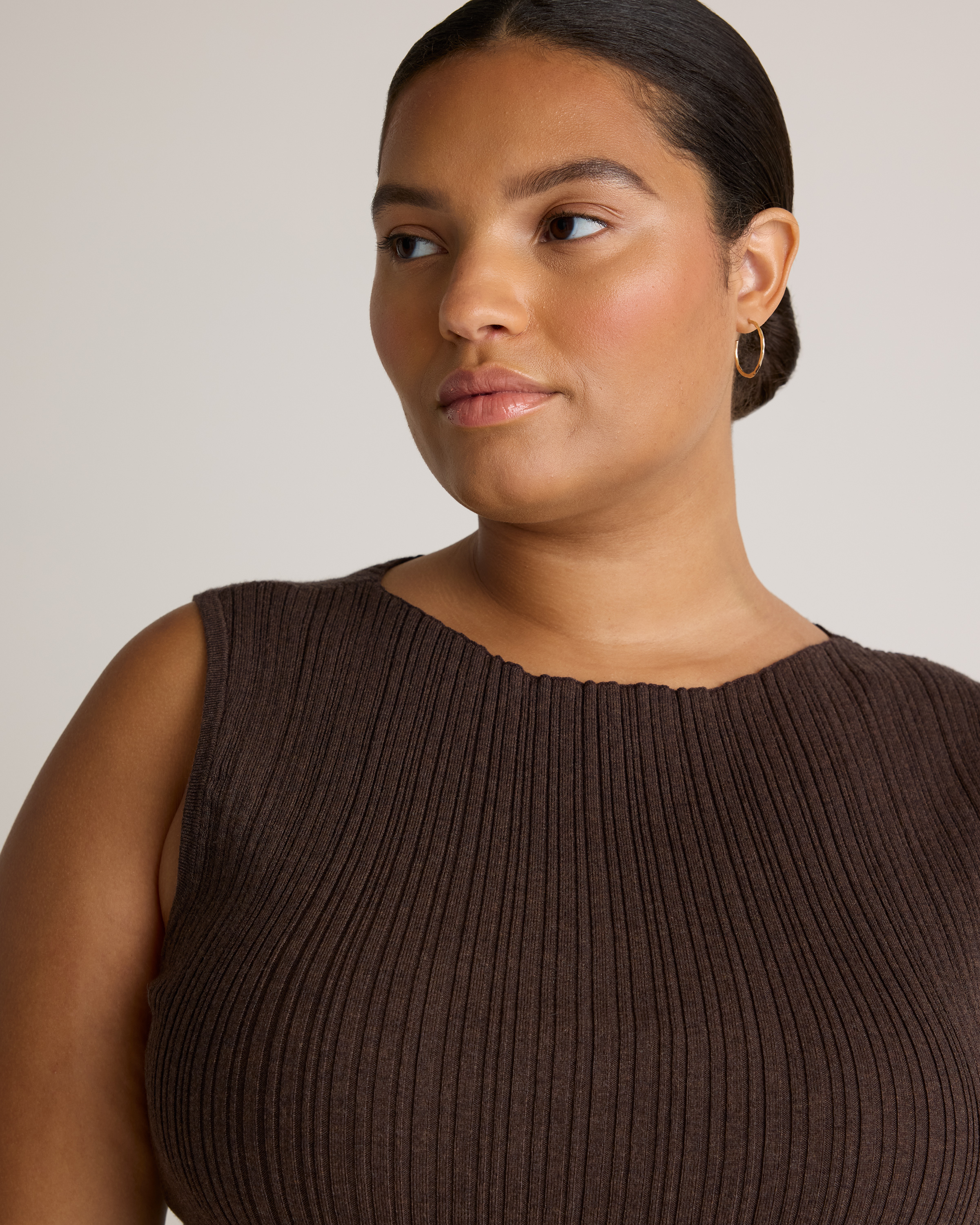 Cotton Cashmere Ribbed Tank in Mocha Heather