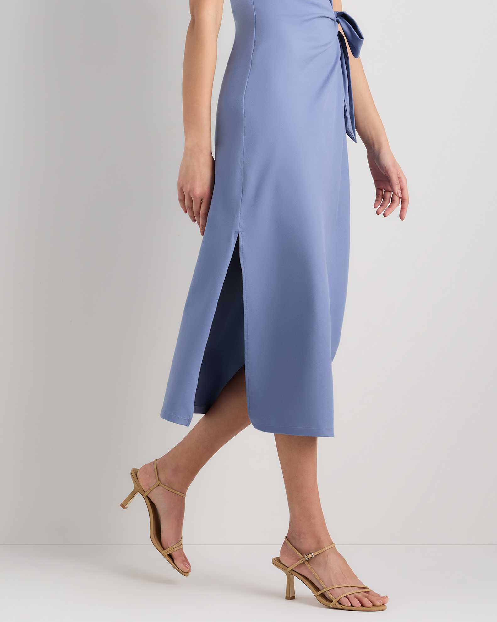 Stretch Cotton Jersey Side Tie Midi Dress in Moonstone Blue Stretch Cotton Jersey Side Tie Midi Dress in Moonstone Blue