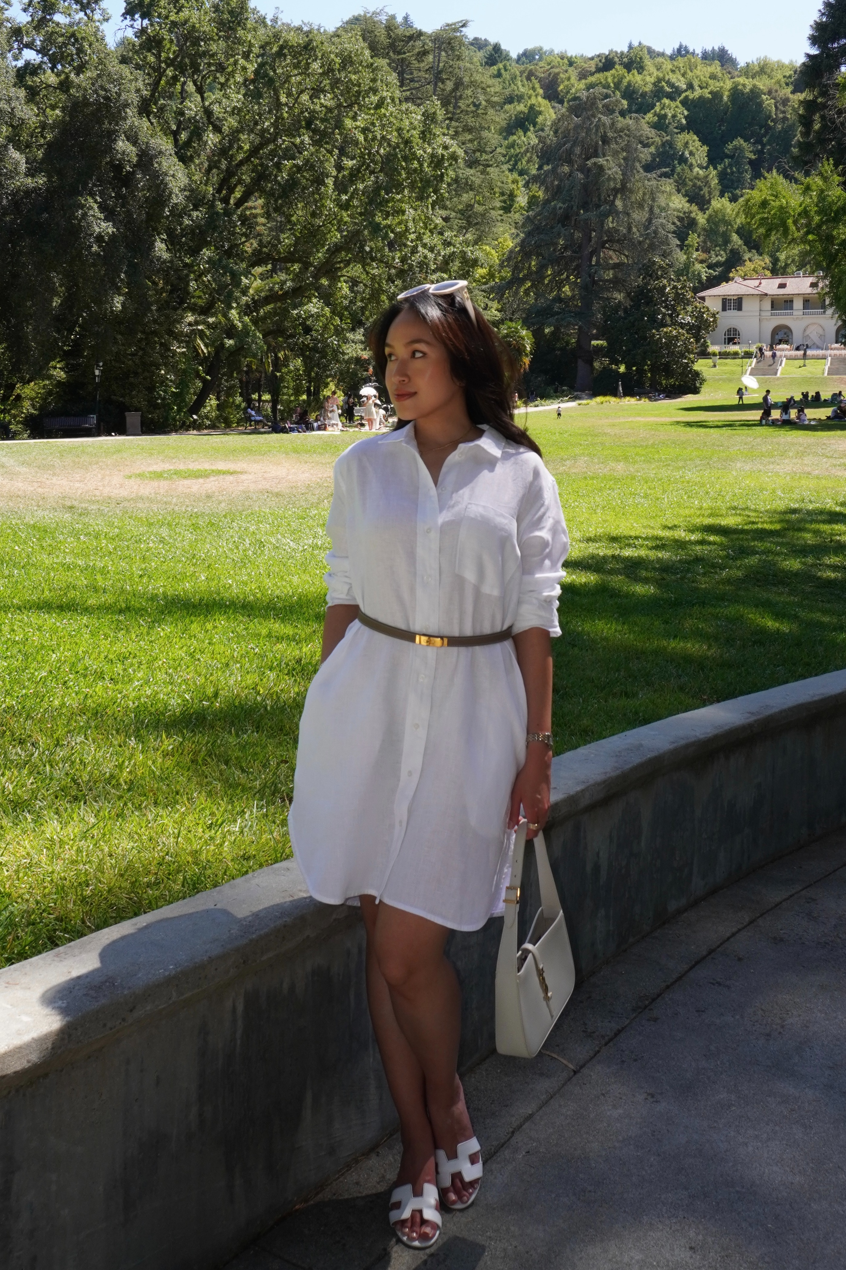 White 100% European Linen Shirt Dress