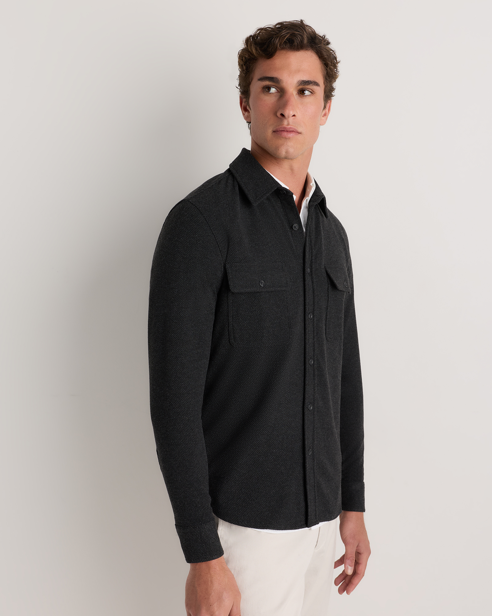 sweater for dress shirt Black Waffle Knit Quarter-Zip Short Men pearl button. Merino Wool Quarter-Zip Sweater Dark