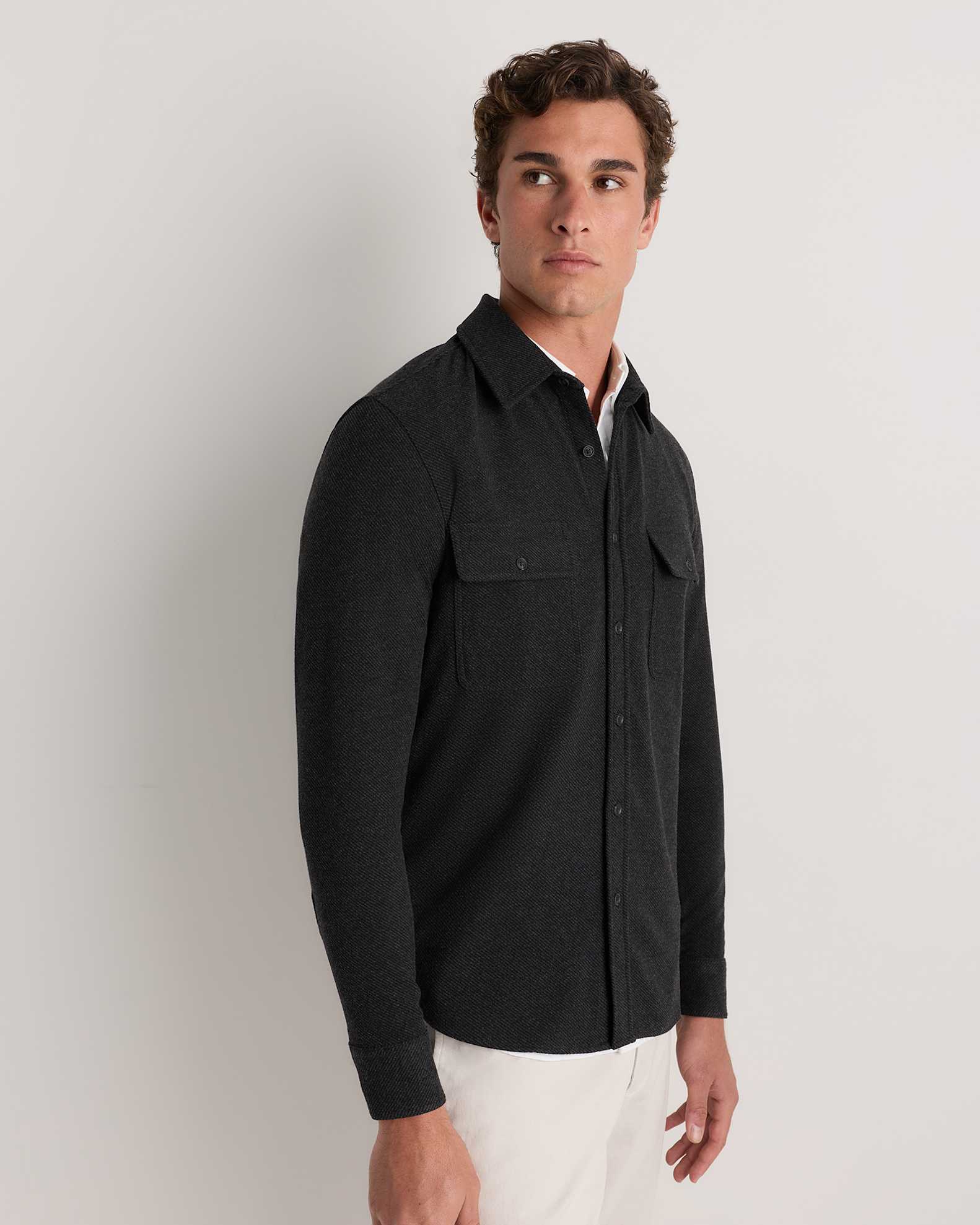 sweater for dress shirt Black Waffle Knit Quarter-Zip Short Men pearl button. Merino Wool Quarter-Zip Sweater Dark