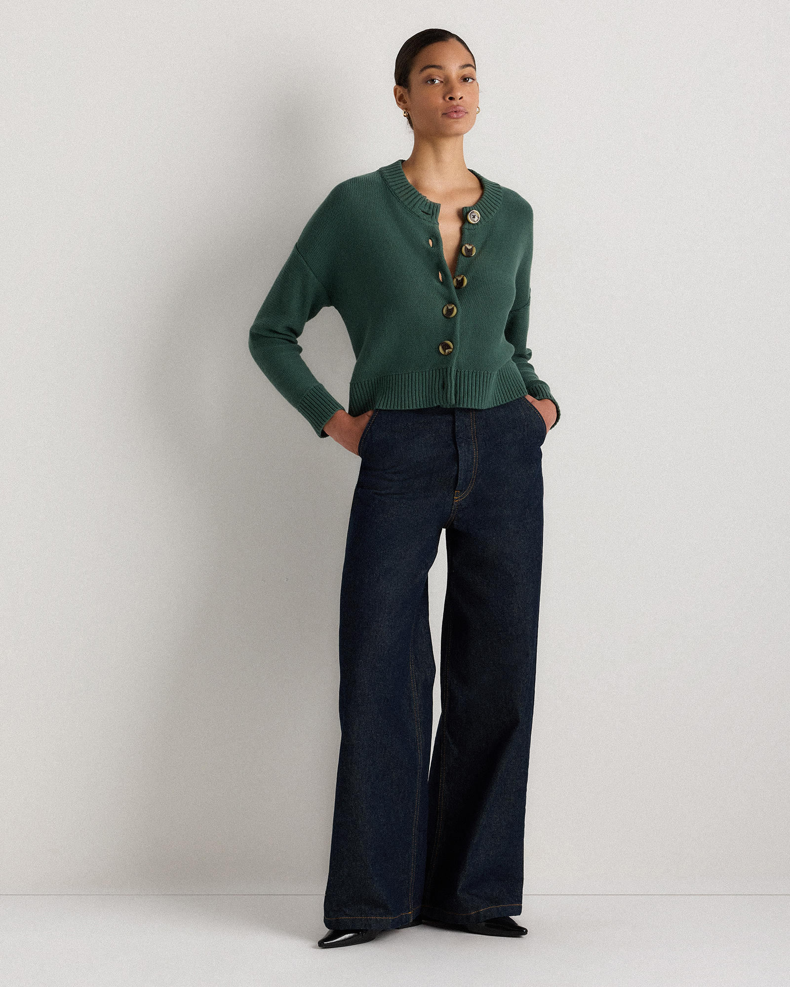 Big Sur Green 100% Organic Cotton Cropped Cardigan