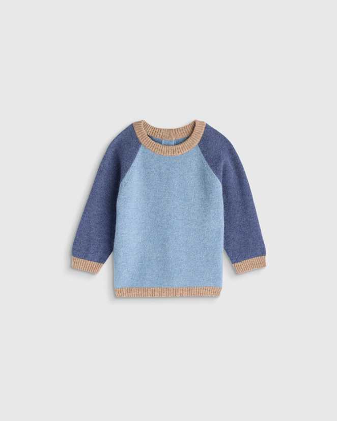 Soft Blue Colorblock Colorblock Cashmere Crewneck Sweater