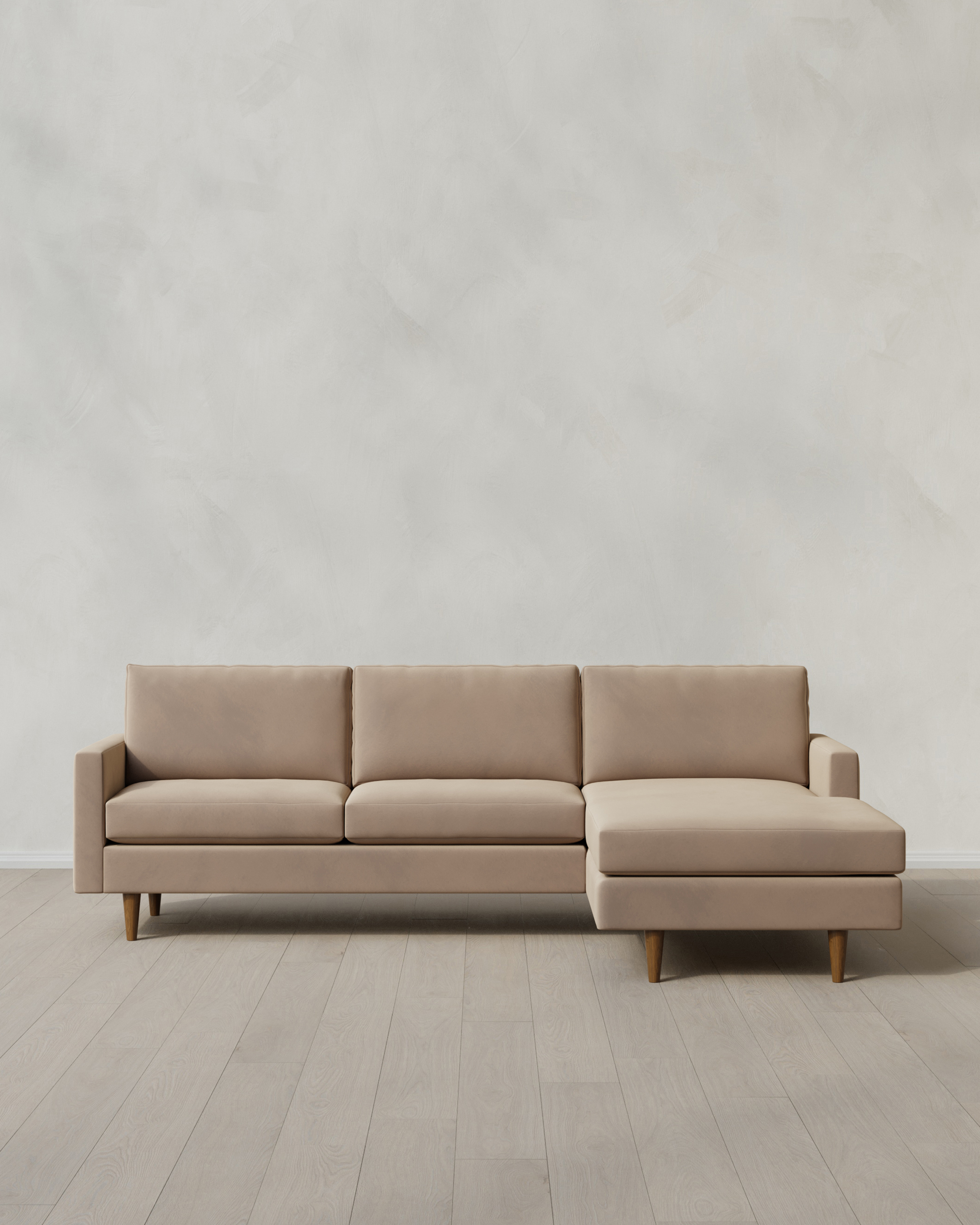 Taupe Atlas Midcentury Chaise Sectional in Performance Velvet