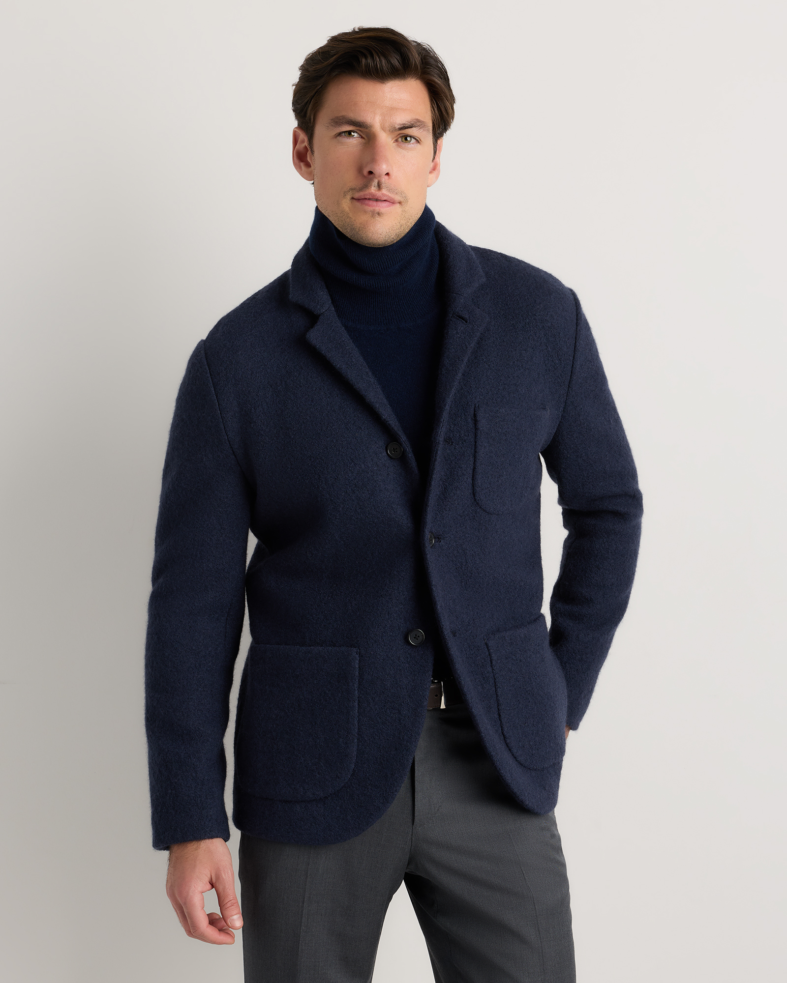 Heather Navy Veston en laine bouillie et cachemire