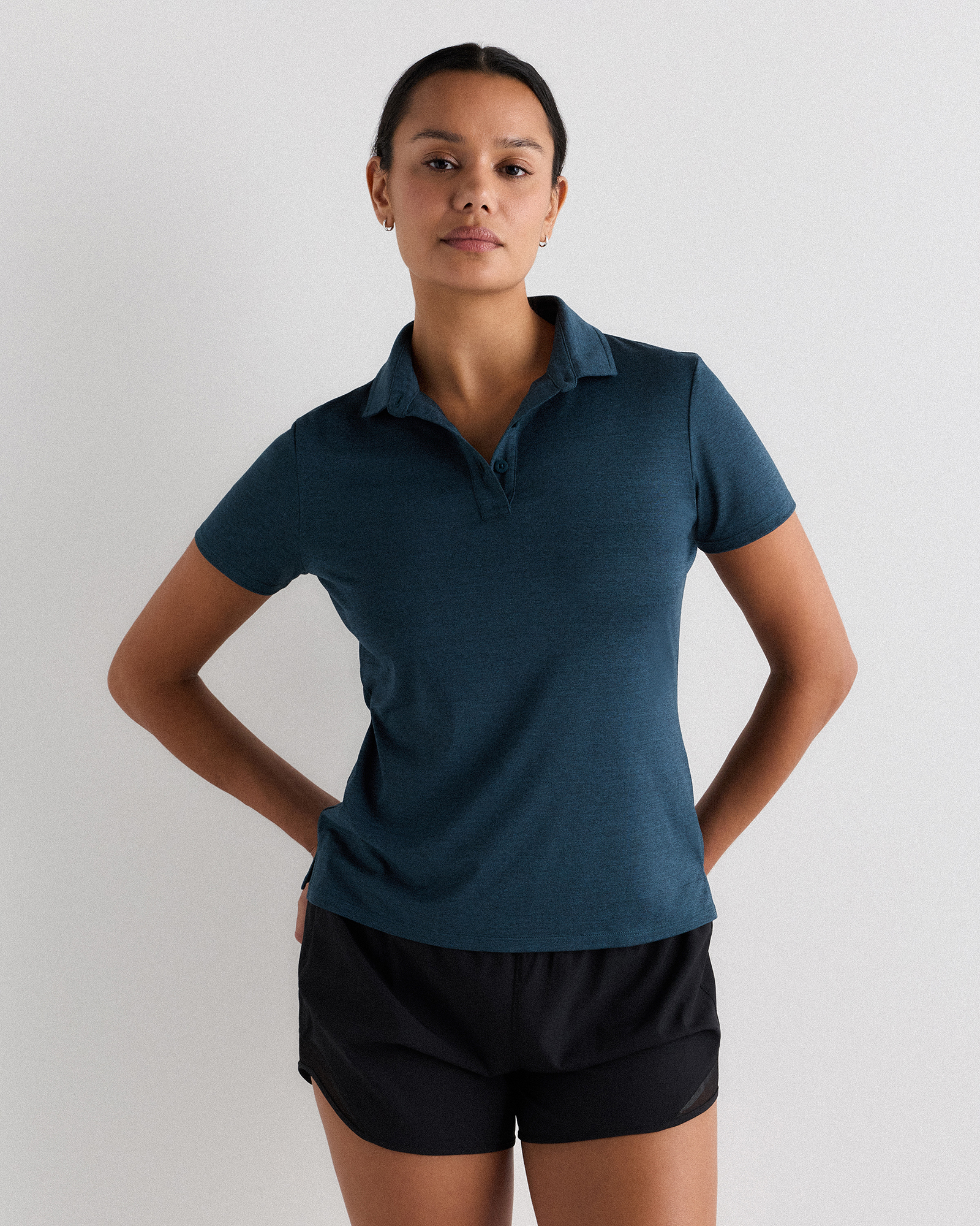 Heather Ocean Navy Flowknit Breeze Short Sleeve Polo