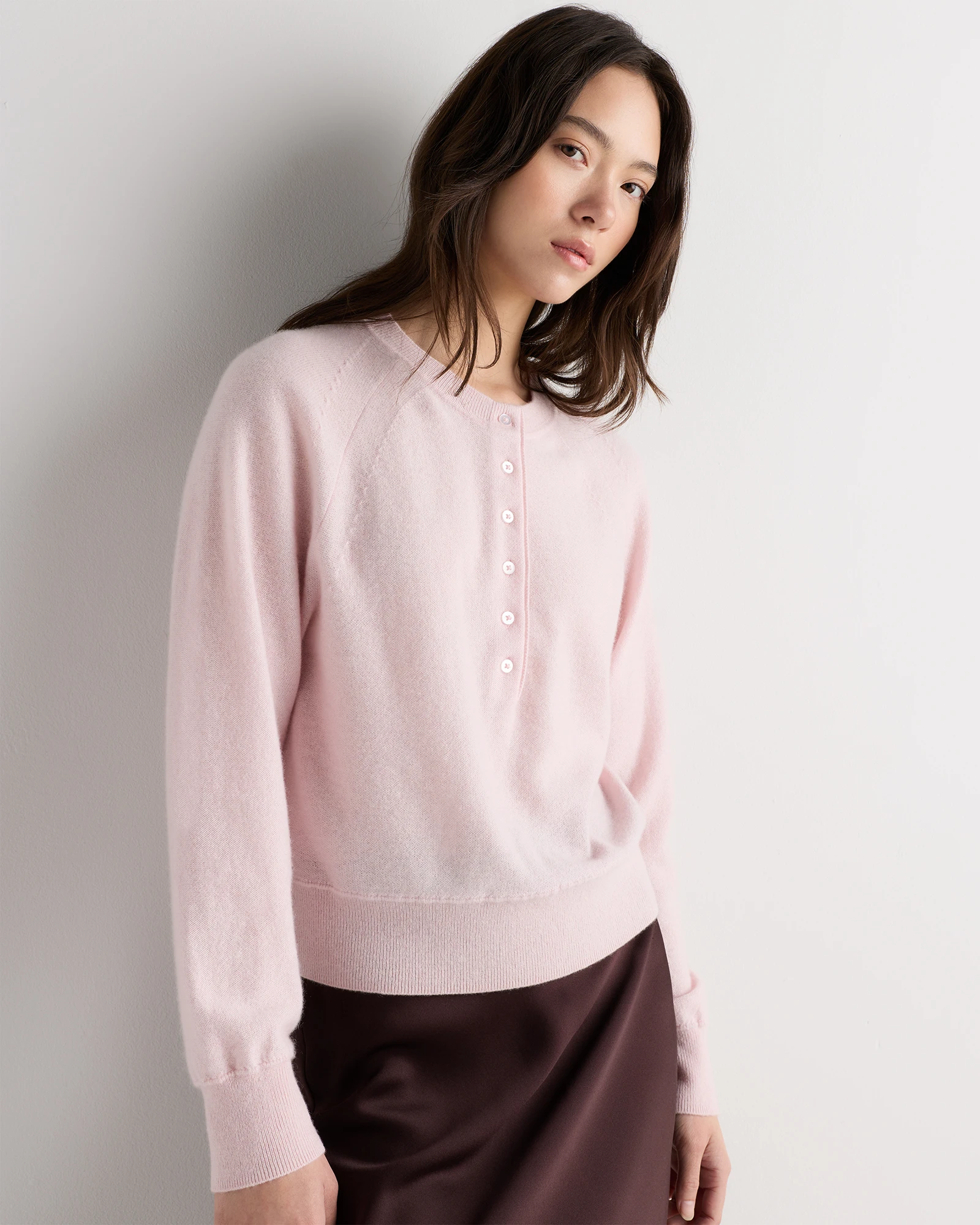 100% Mongolian Cashmere Dolman Sleeve Henley Sweater
