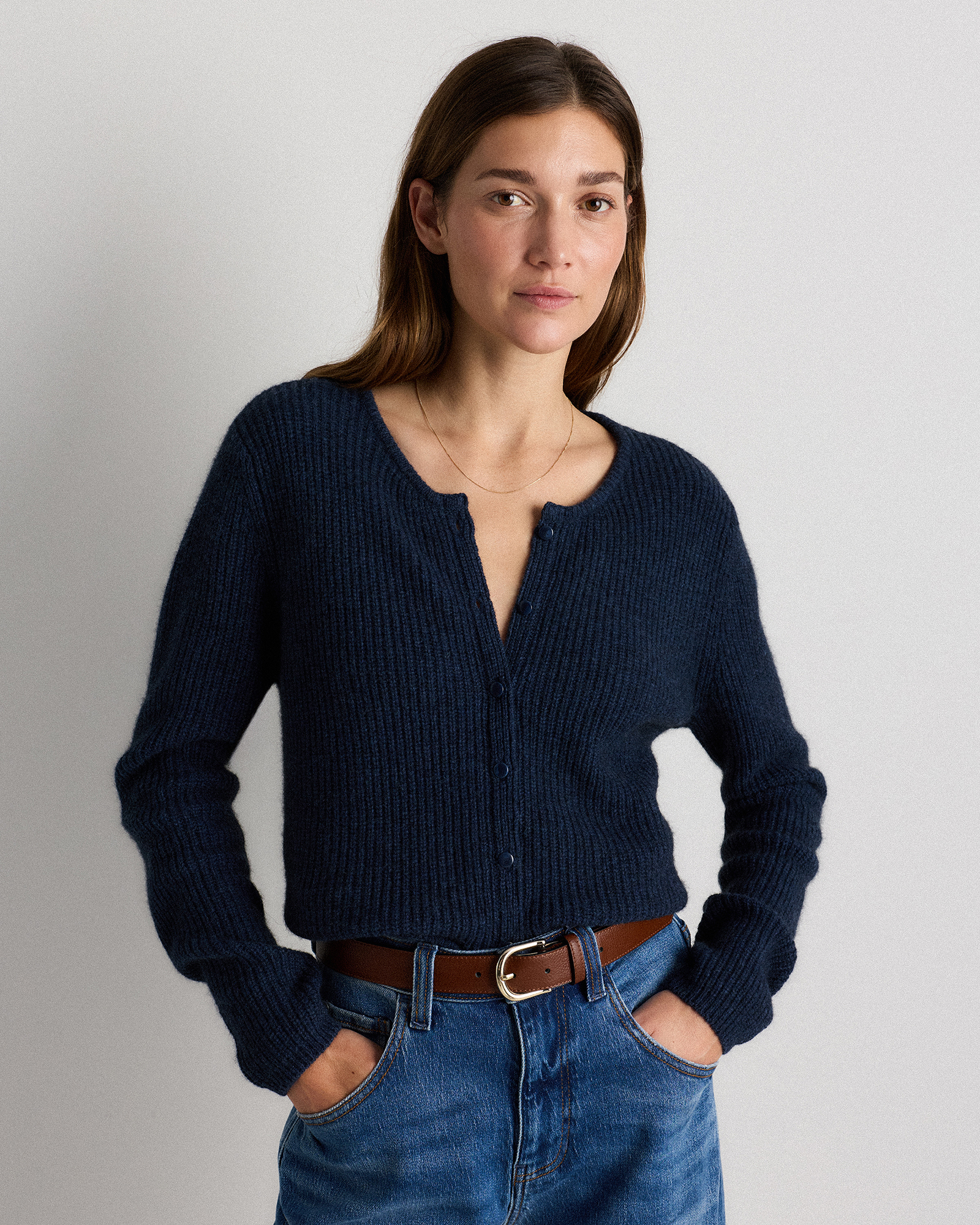 Quince Women's 100% Yak Soft Rib Crew Cardigan Sweater