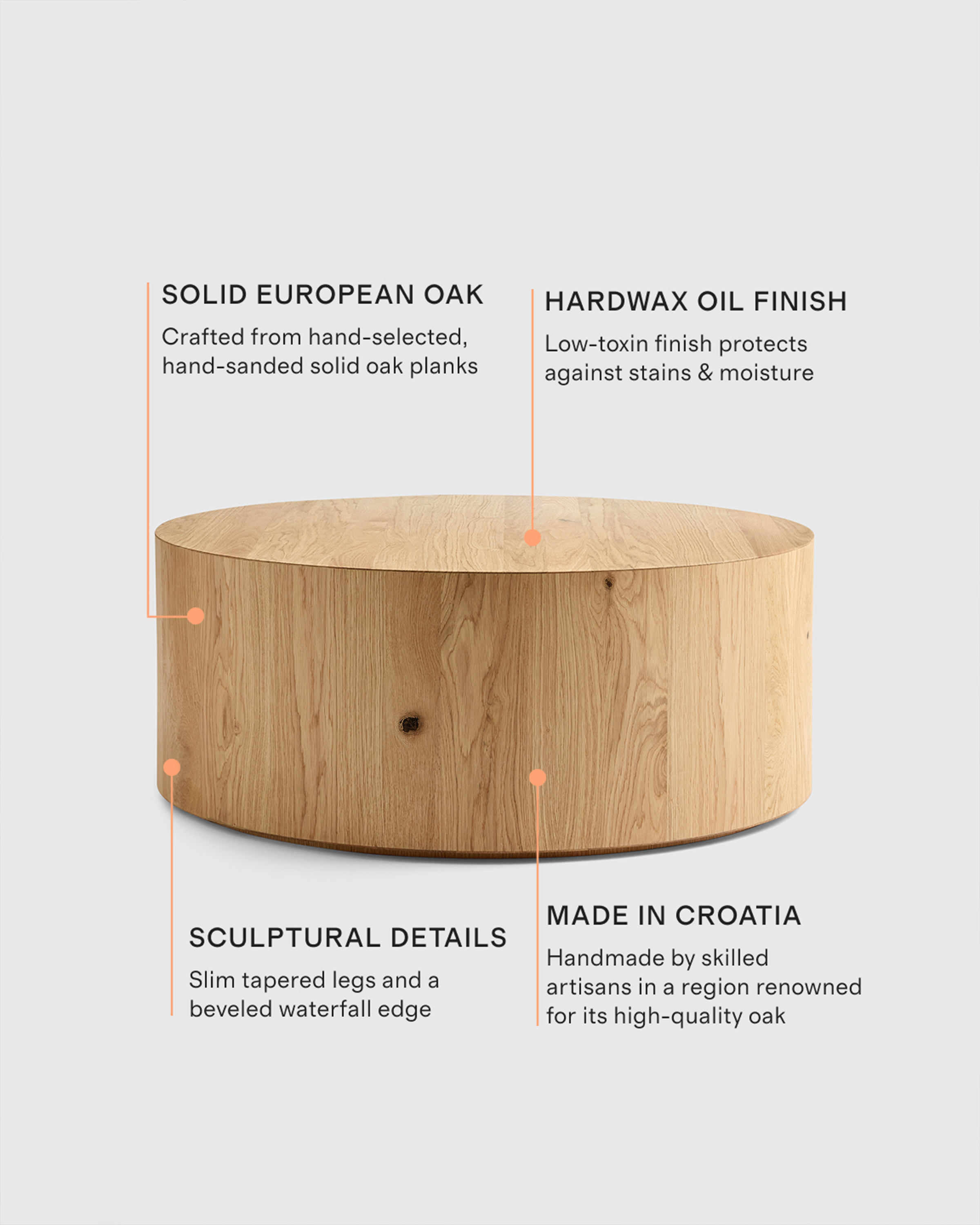 Oak Drum Coffee Table - thumbnail 3