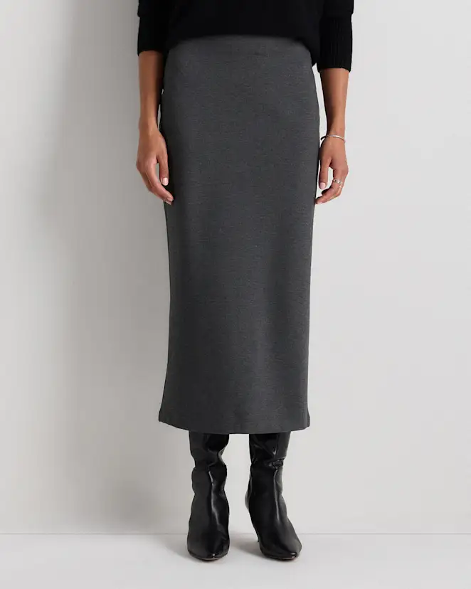Charcoal Ultra-Stretch Ponte Maxi Pencil Skirt