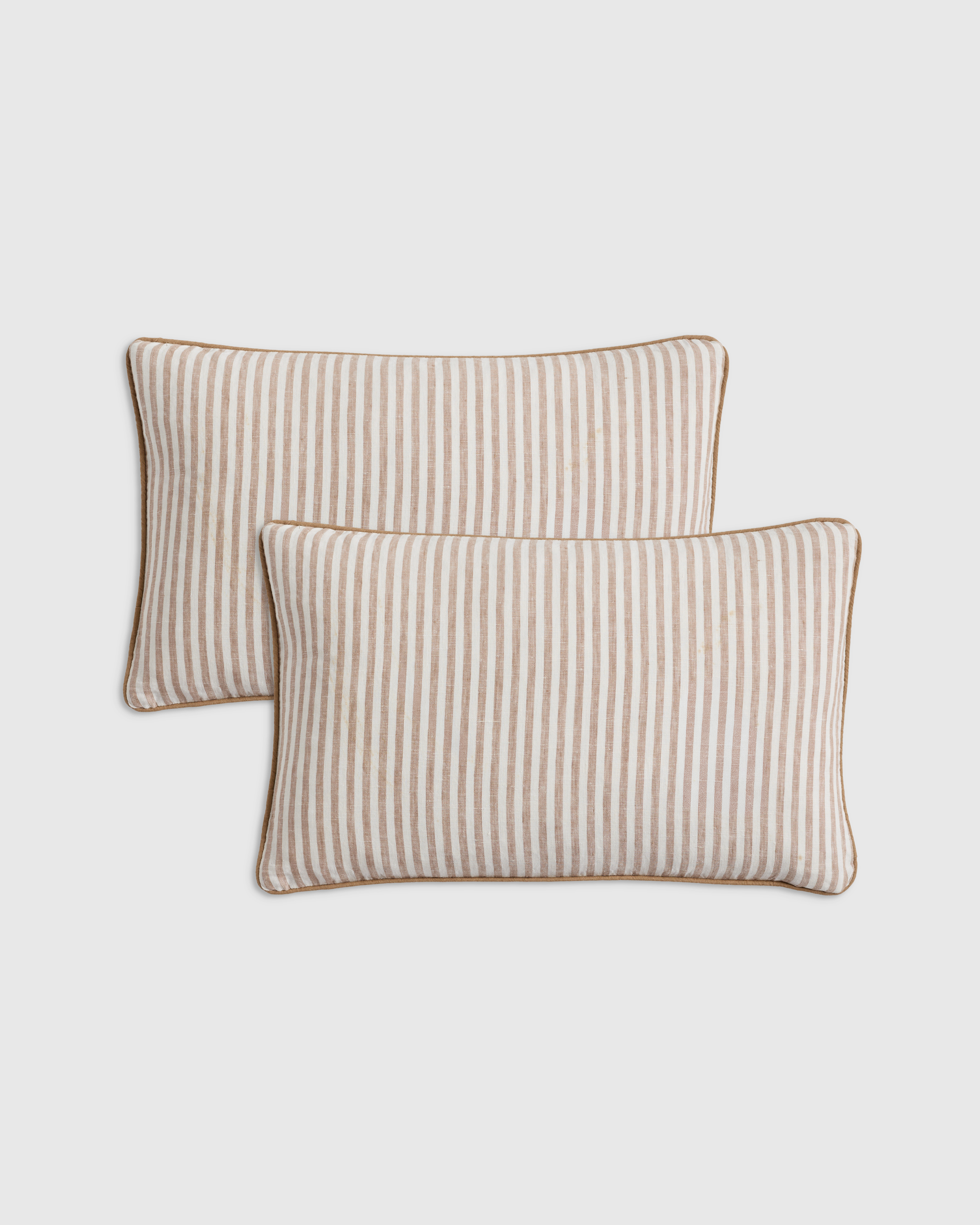 Latte/White Stripe Piped Linen Stripe Pillow Cover (Set of 2)