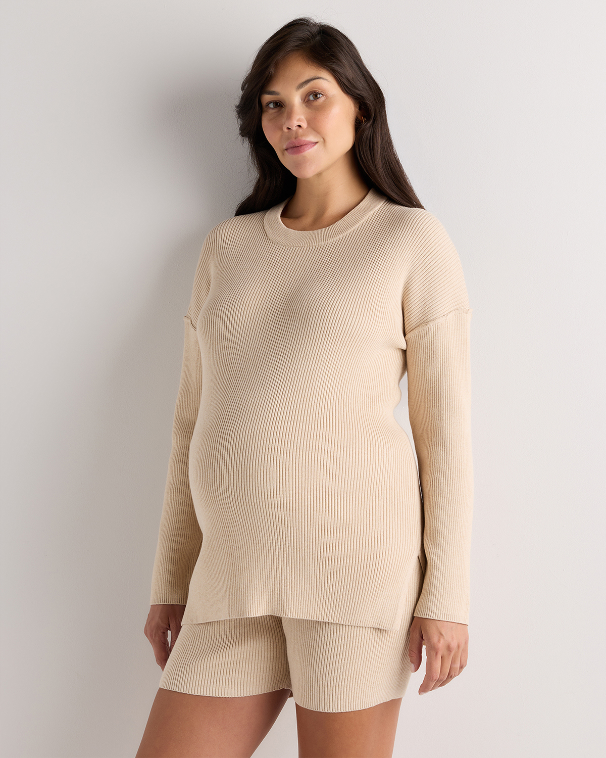 Heather Oatmeal Cotton Cashmere Oversized Maternity Sweater