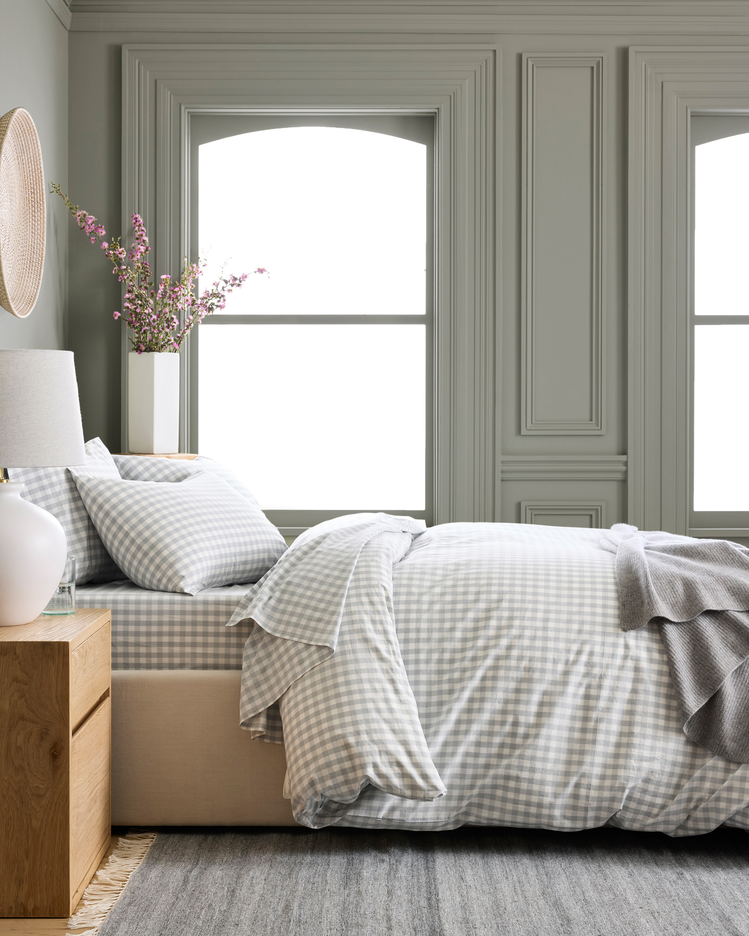 Blue Fog Classic Organic Percale Gingham Duvet Cover