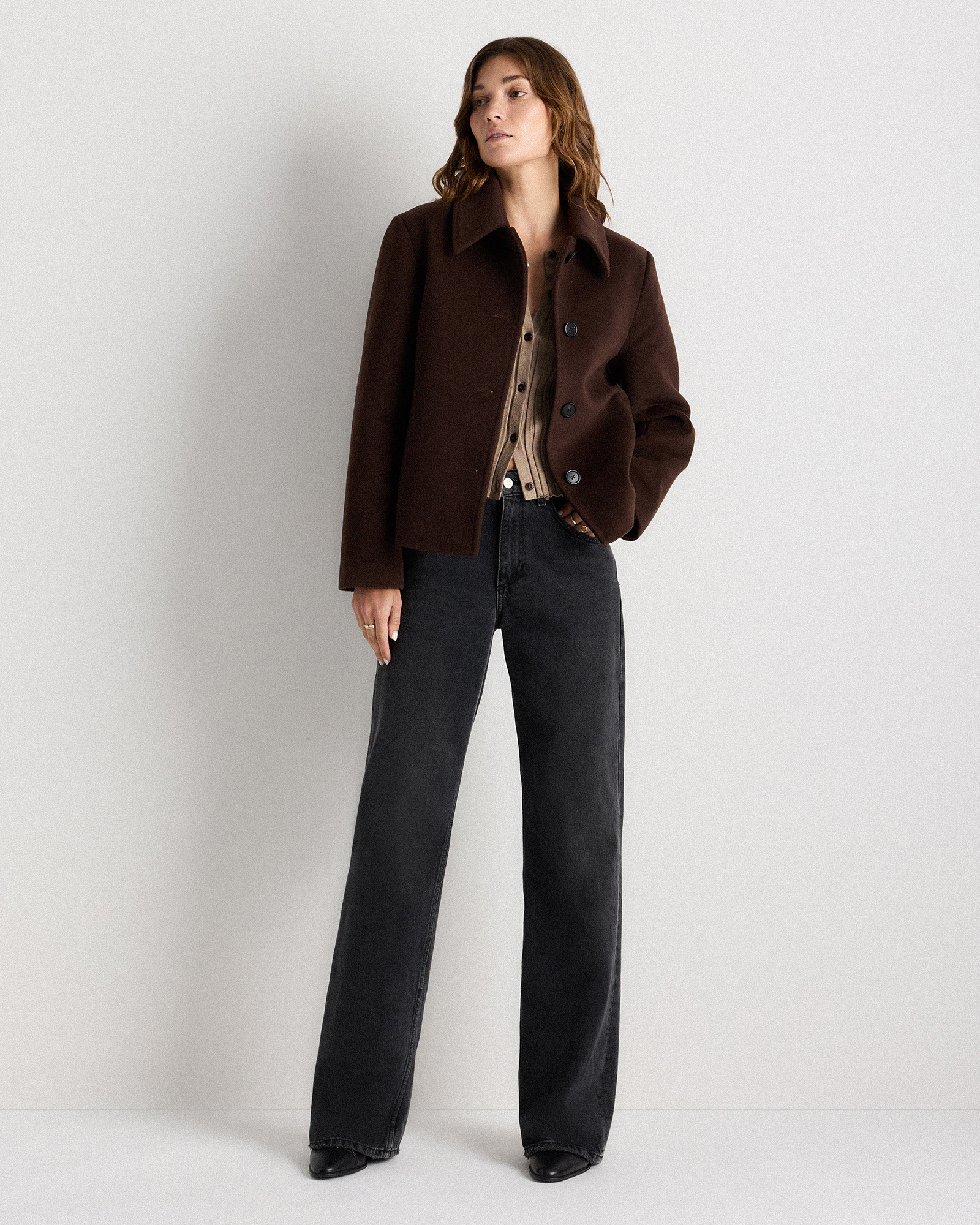 ジャケット・アウター WOOL CASHMERE SHORT COAT Wool Cashmere Short Coat in Dark Chocolate