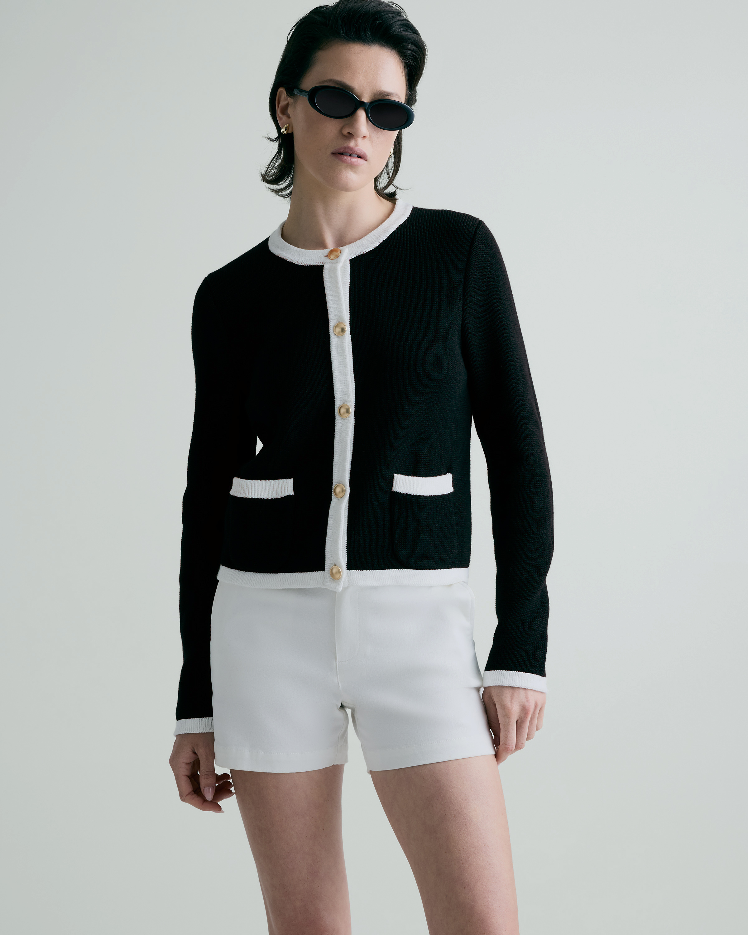 Black/Ivory Colorblock 100% Organic Cotton Sweater Jacket
