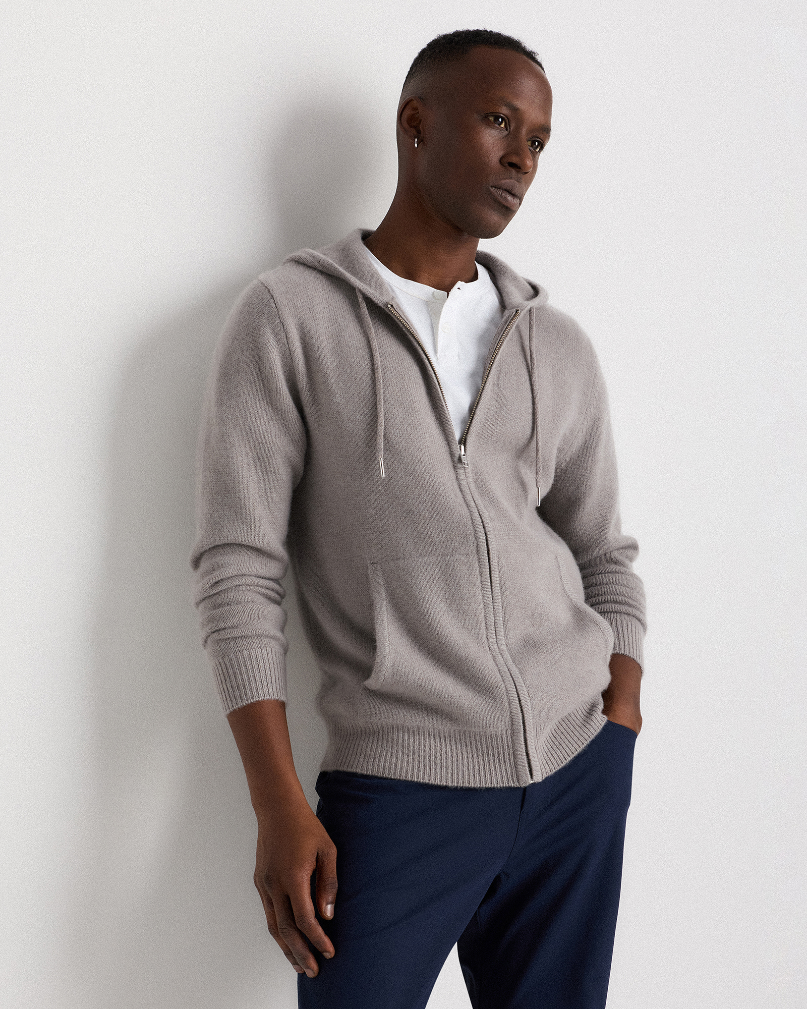 Mongolian Cashmere Full-Zip Hoodie in Morel Grey