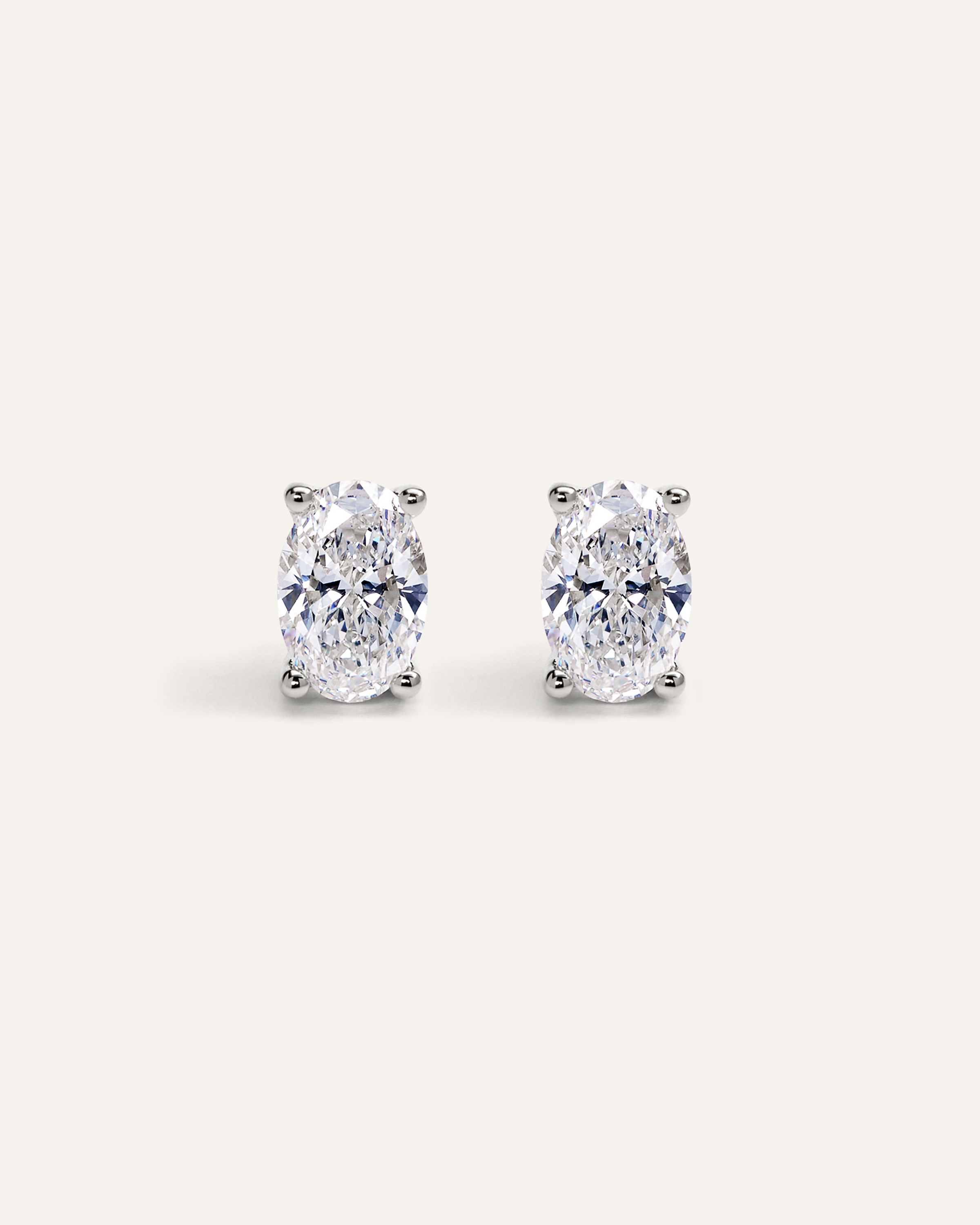 White Gold 14K Gold Lab Grown Diamond Oval Solitaire Studs - 3ctw