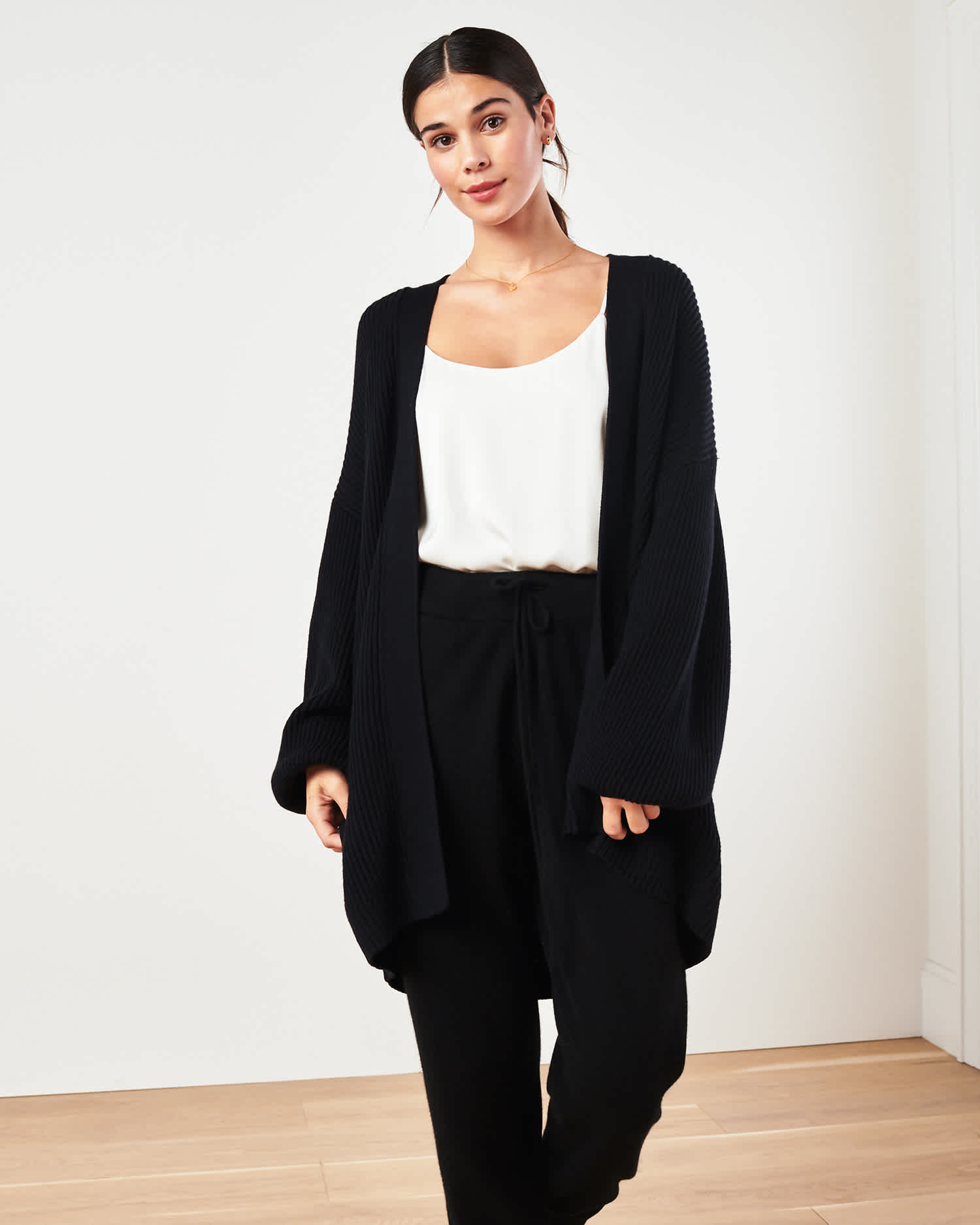 100% Organic Cotton Oversized Cardigan in Black - Main Image