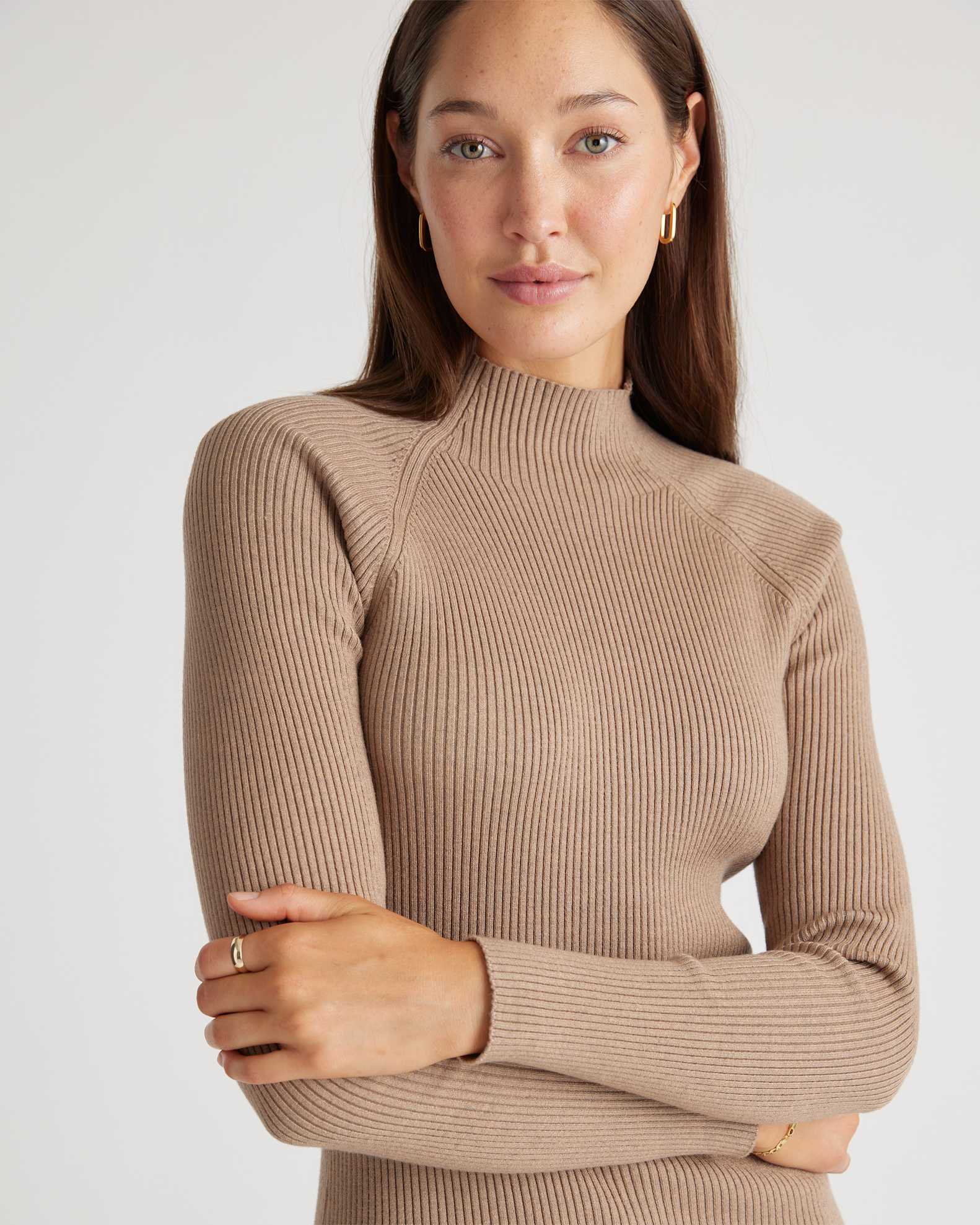ribbed mock neck sweater dress In the Fall Mock Neck Sweater Dress Denim / S