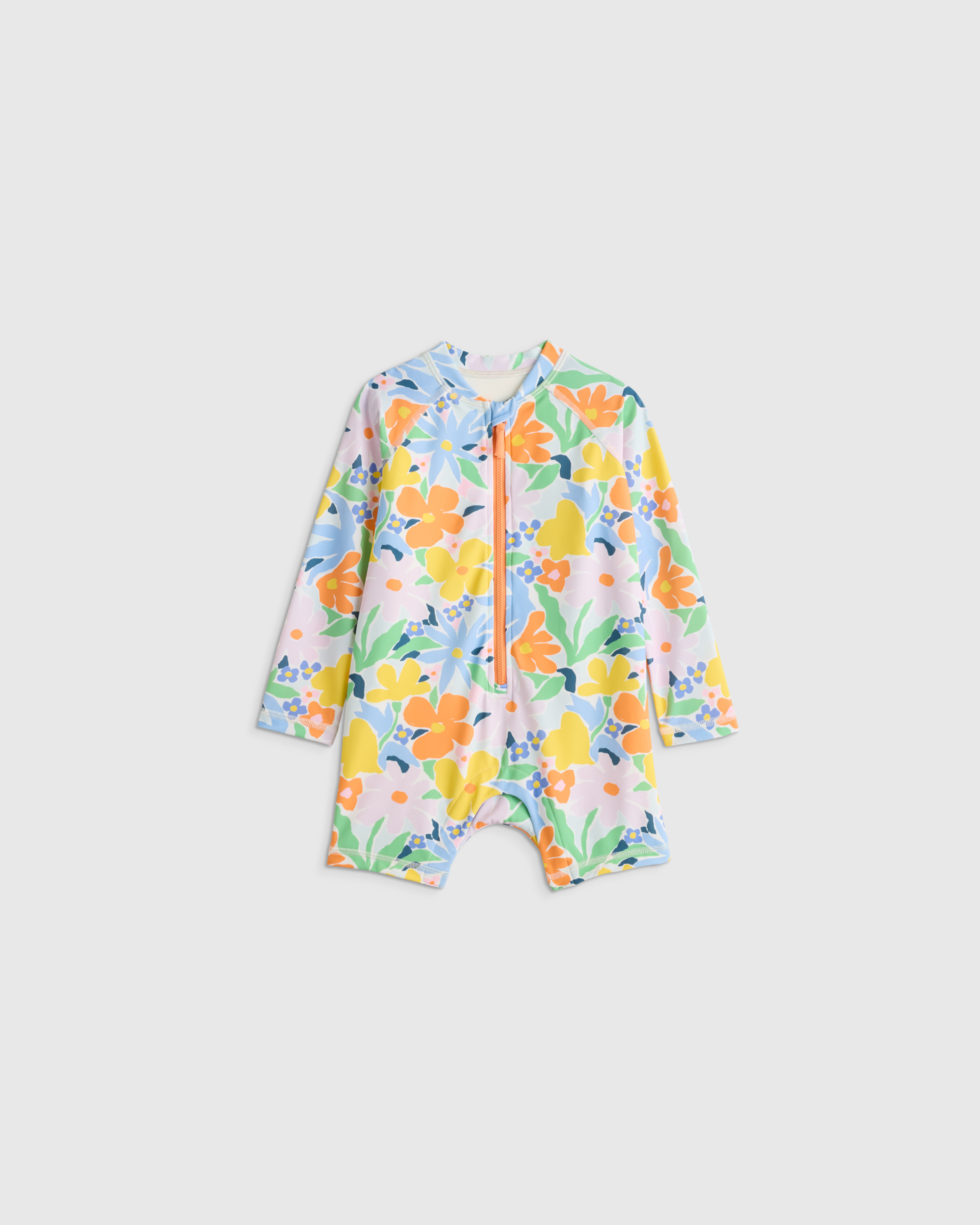 Poolside Floral Long Sleeve Zip-Up Rash Guard One-Piece