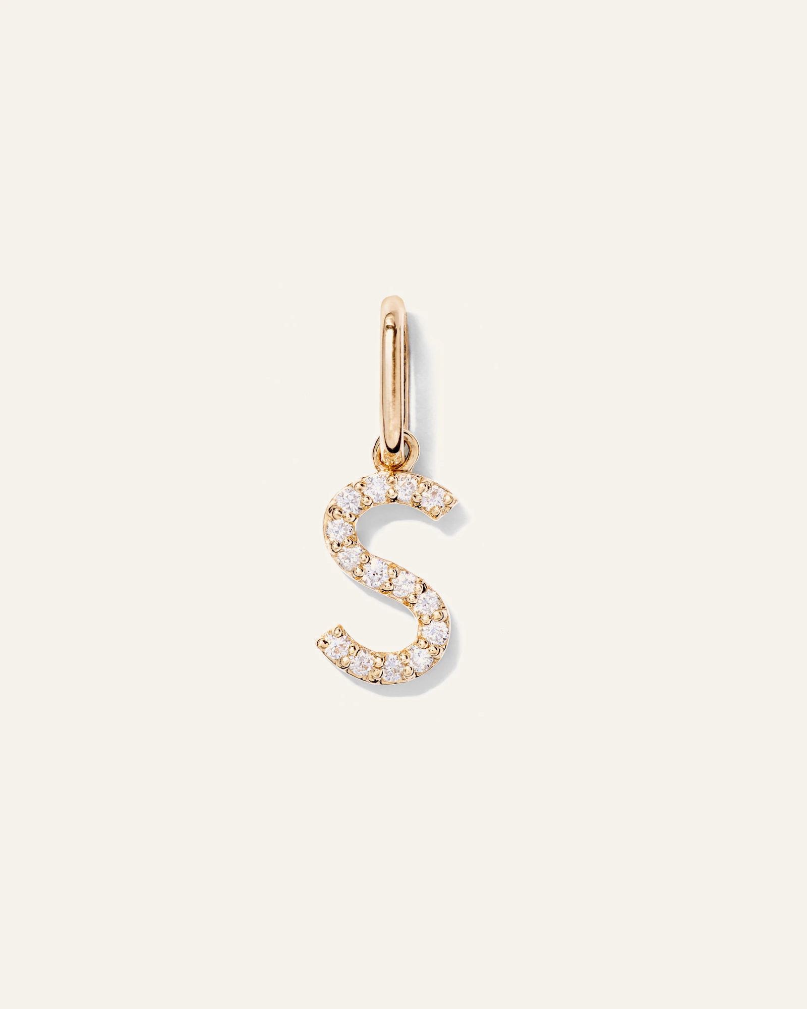 14K Gold Diamond Letter Charm - S in Yellow Gold