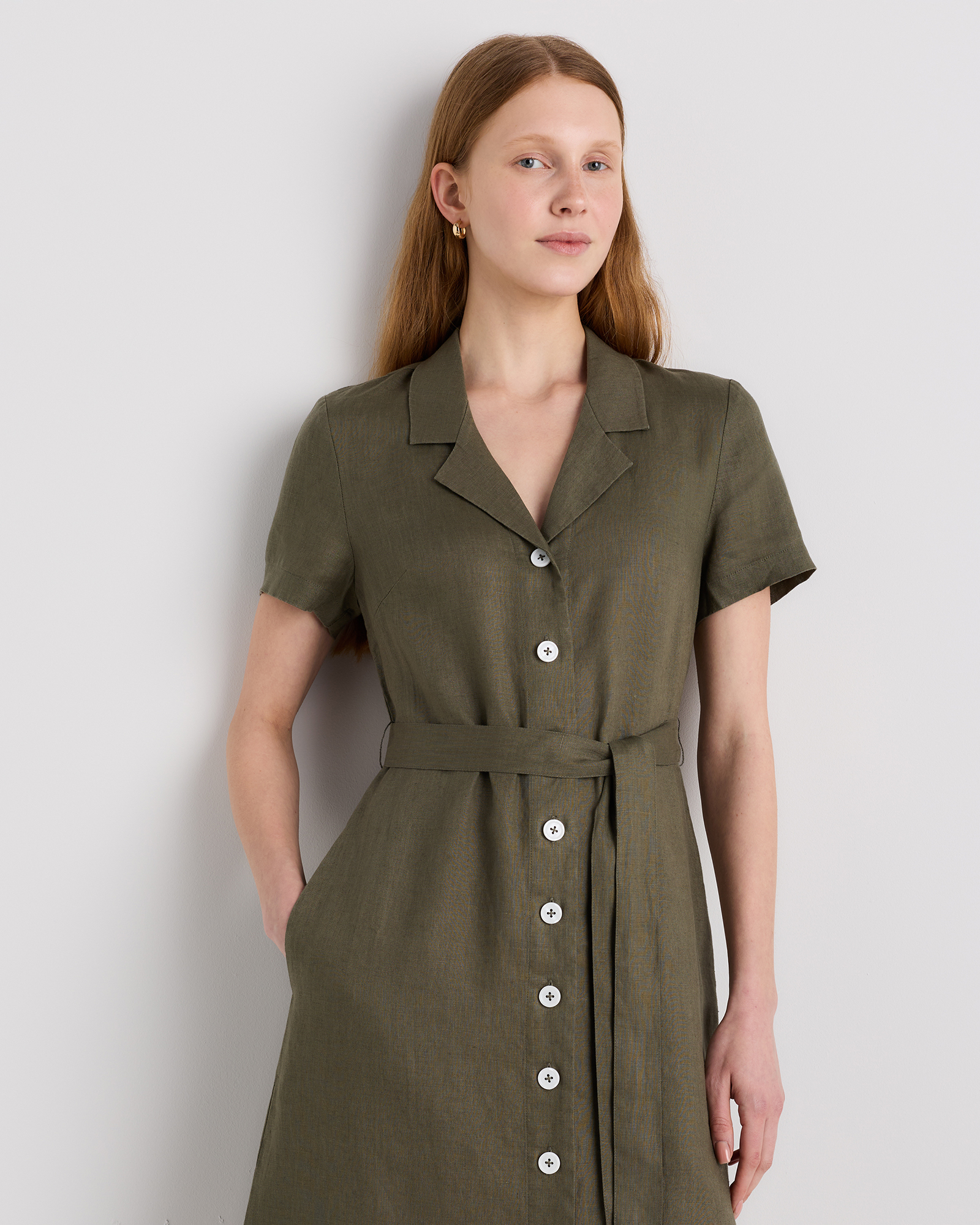 olive green button dress 1980s Givenchy Couture Olive Green Wool Button Back Dress