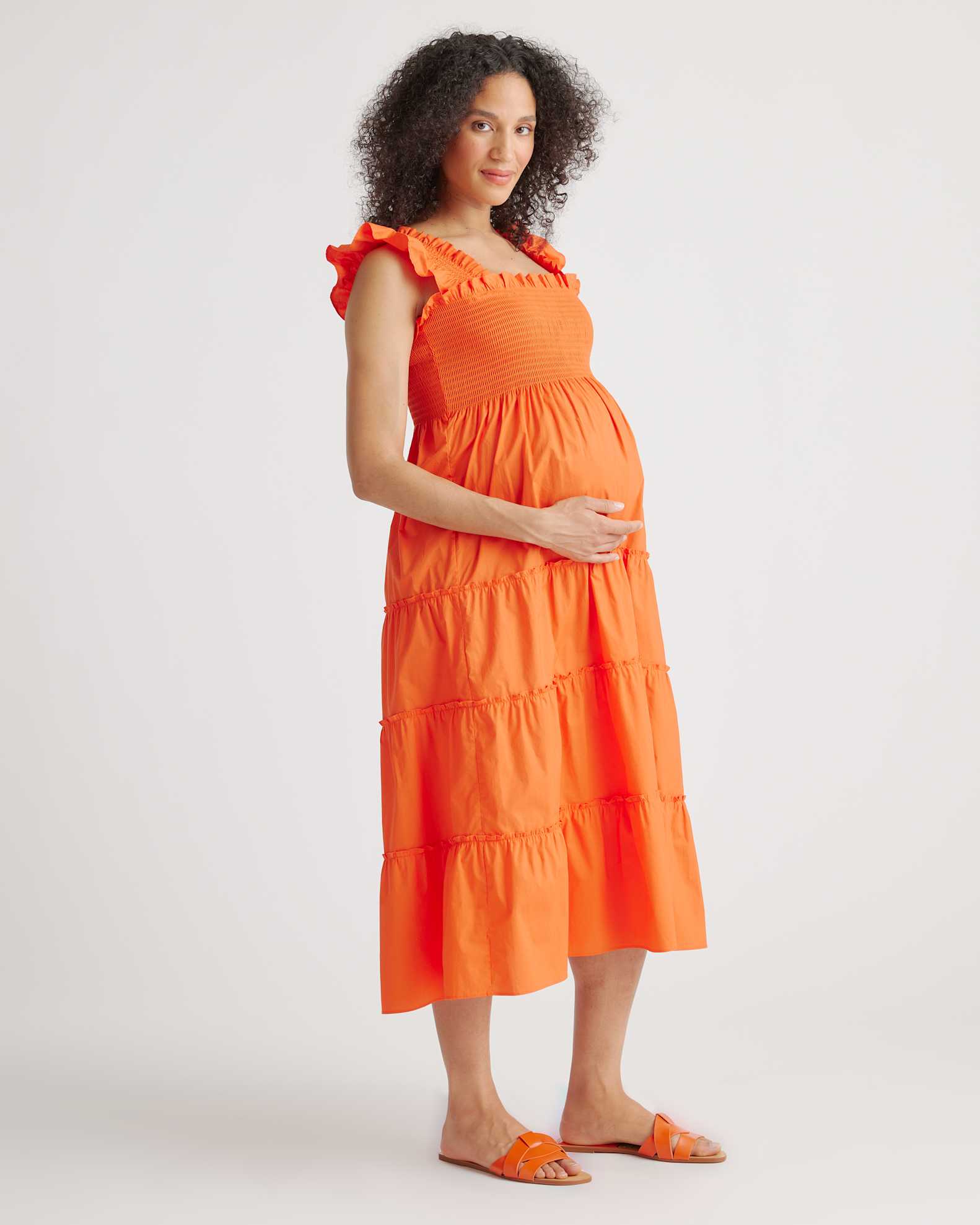 100% Organic Cotton Maternity Smocked Midi Dress 100% Organic Cotton Maternity Smocked Midi Dress