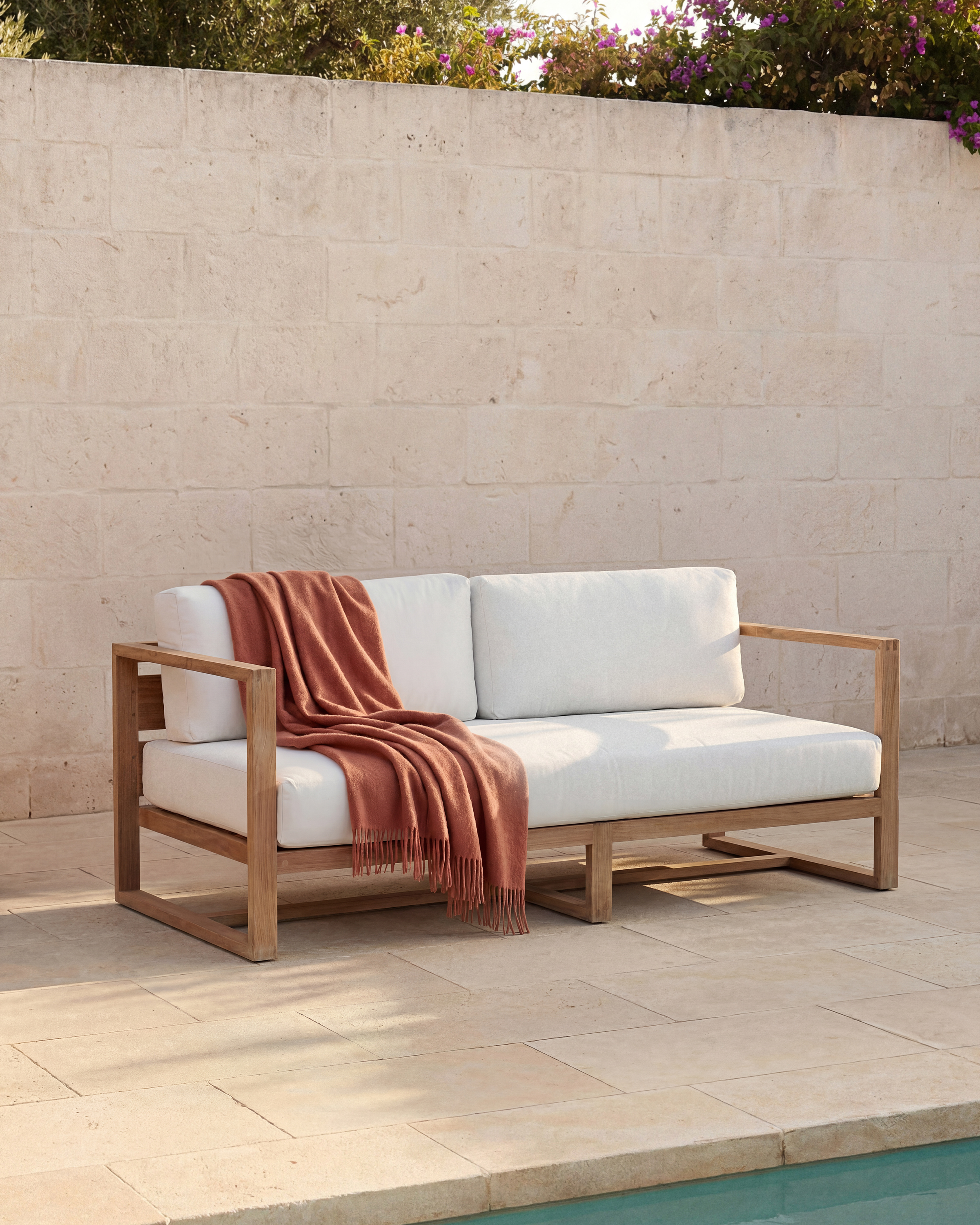 Natural Teak Linear Solid Teak Outdoor Sofa