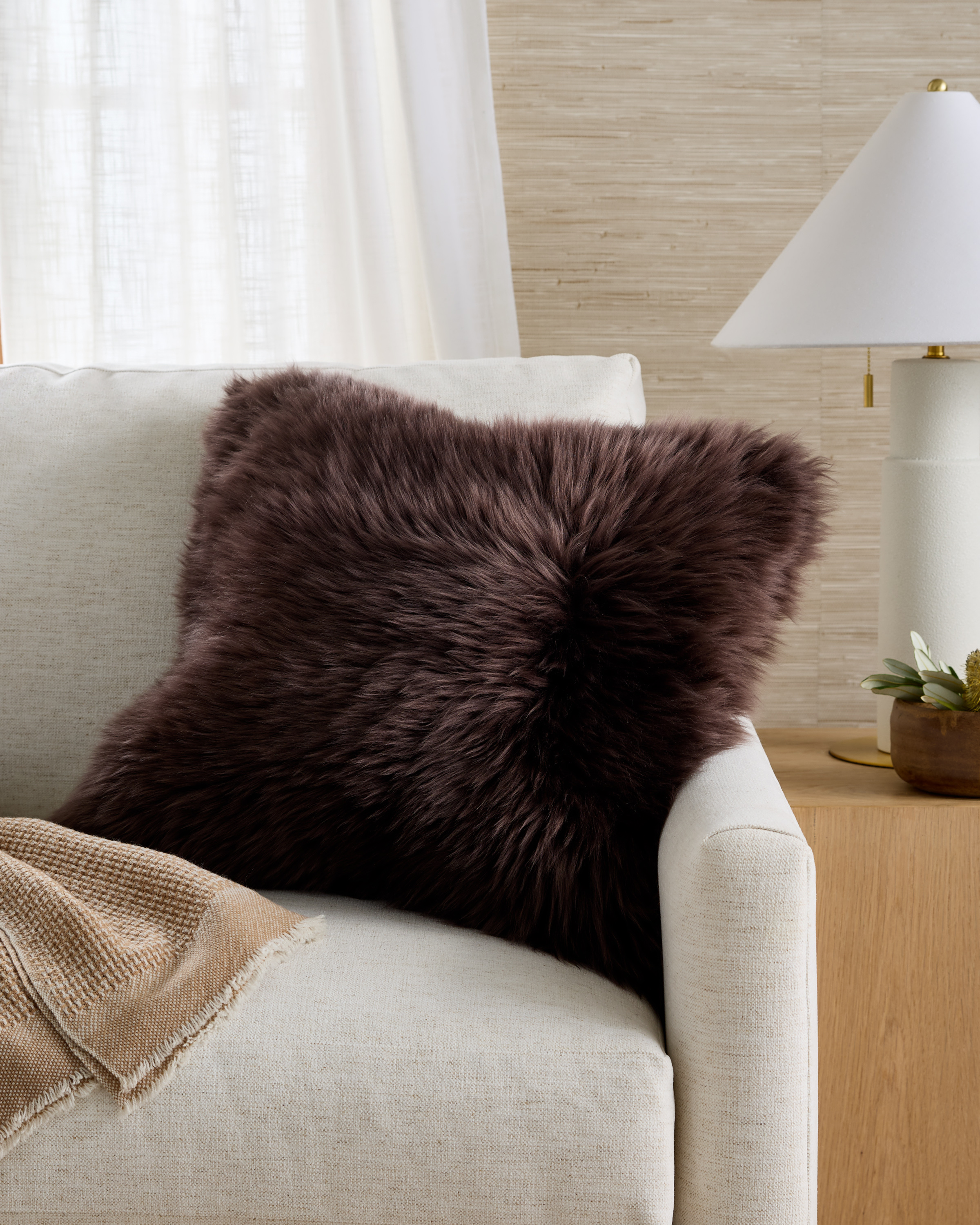 Dark Brown Natural Sheepskin Accent Pillow Cover