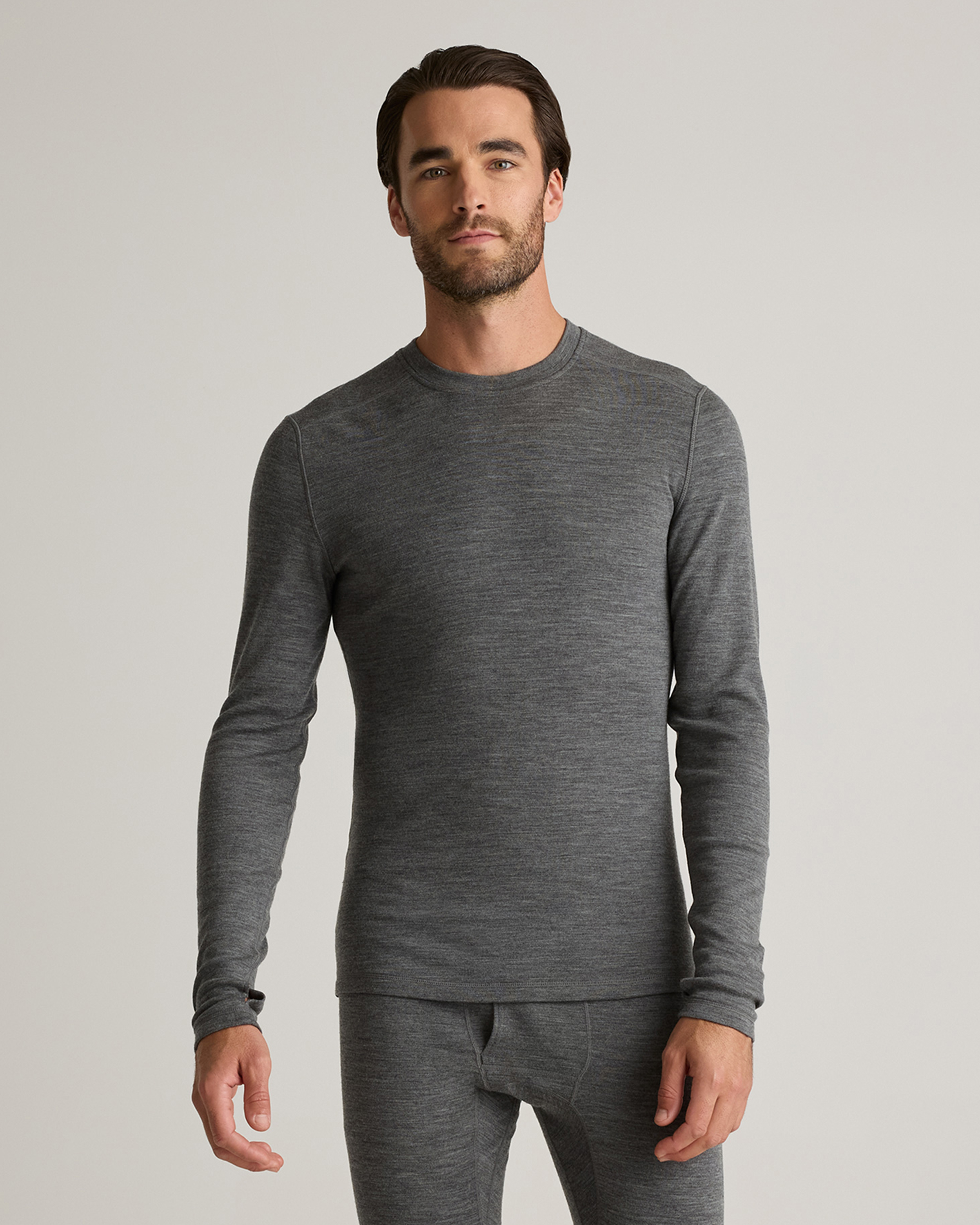 Quince Men's 100% Merino Wool Cold Weather Base Layer Crew Neck Alpaca Sweater In Heather Charcoal Grey