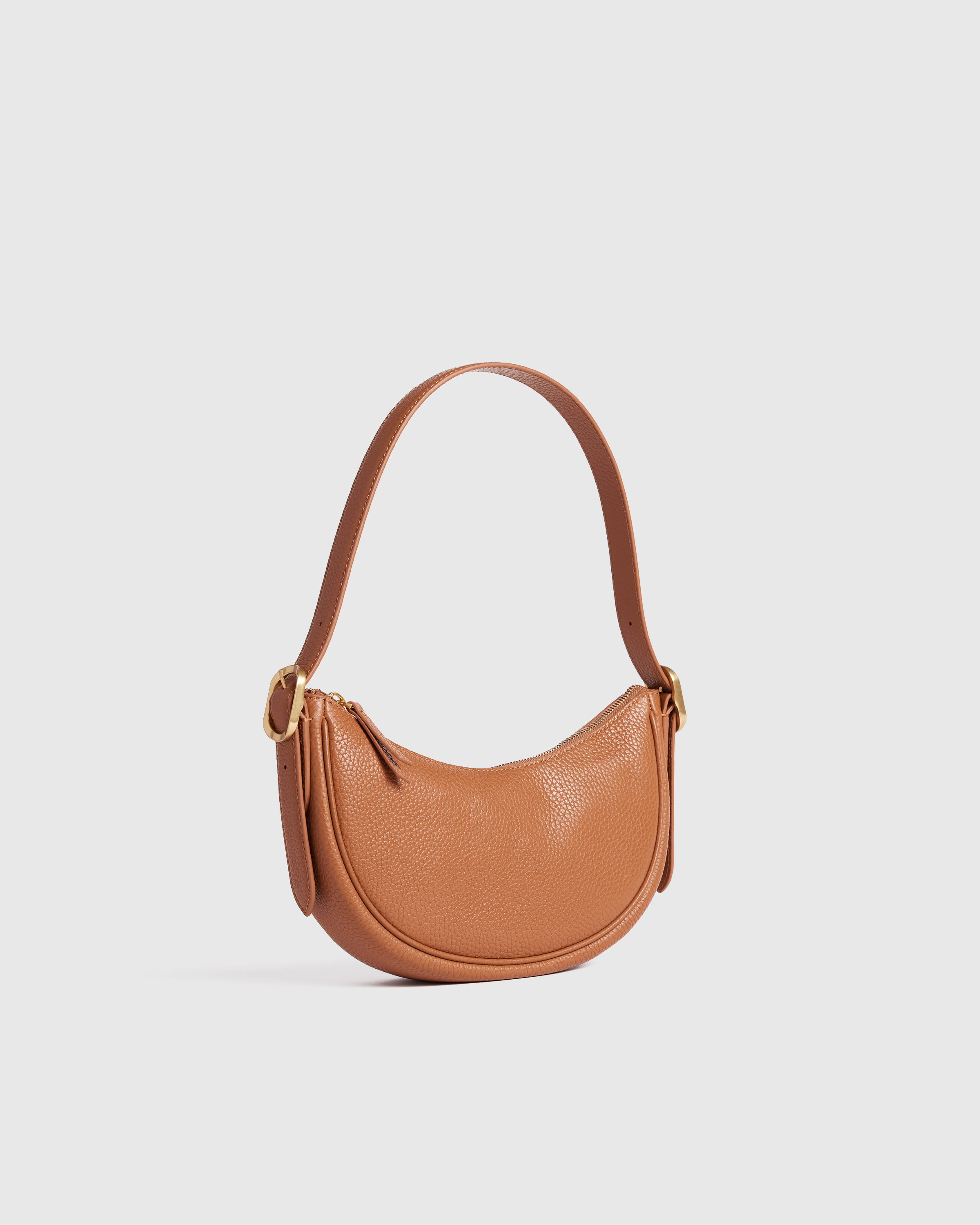 Italian Leather Mini Crescent Shoulder Bag in Cognac