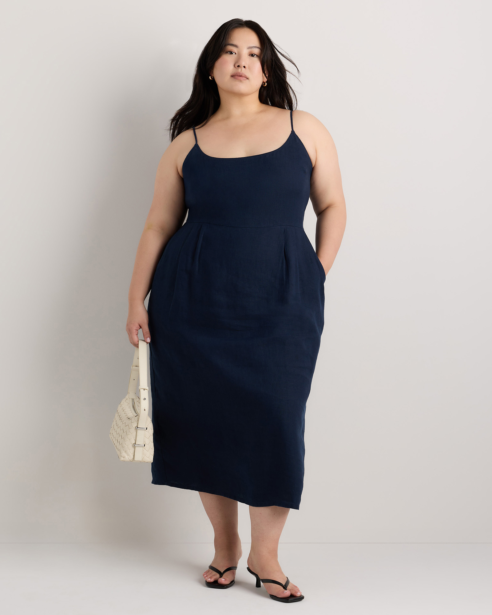 100% European Linen Scoop Neck Midi Dress - Plus Size