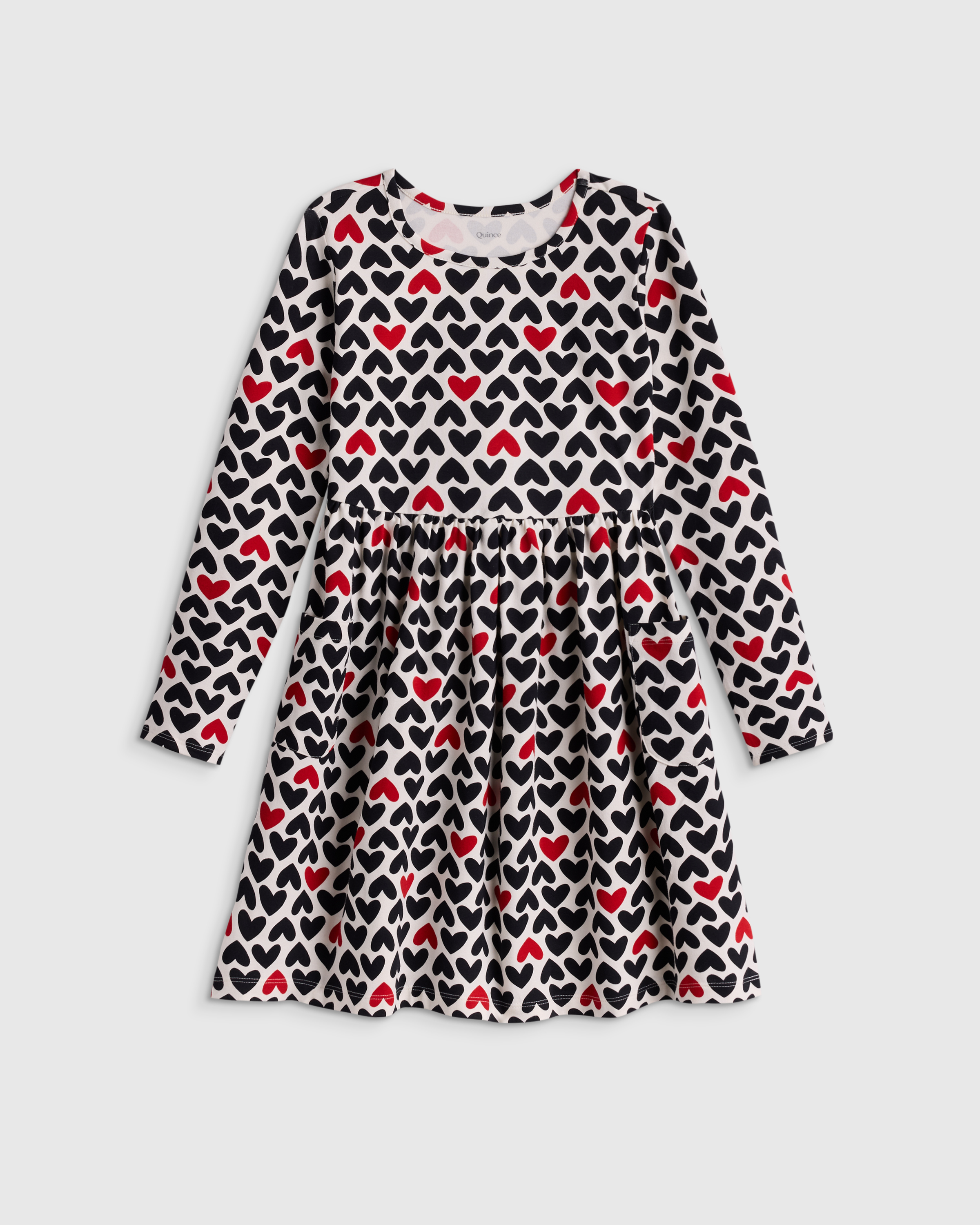 Love Hearts Organic Cotton Long Sleeve Fit and Flare Pocket Dress 