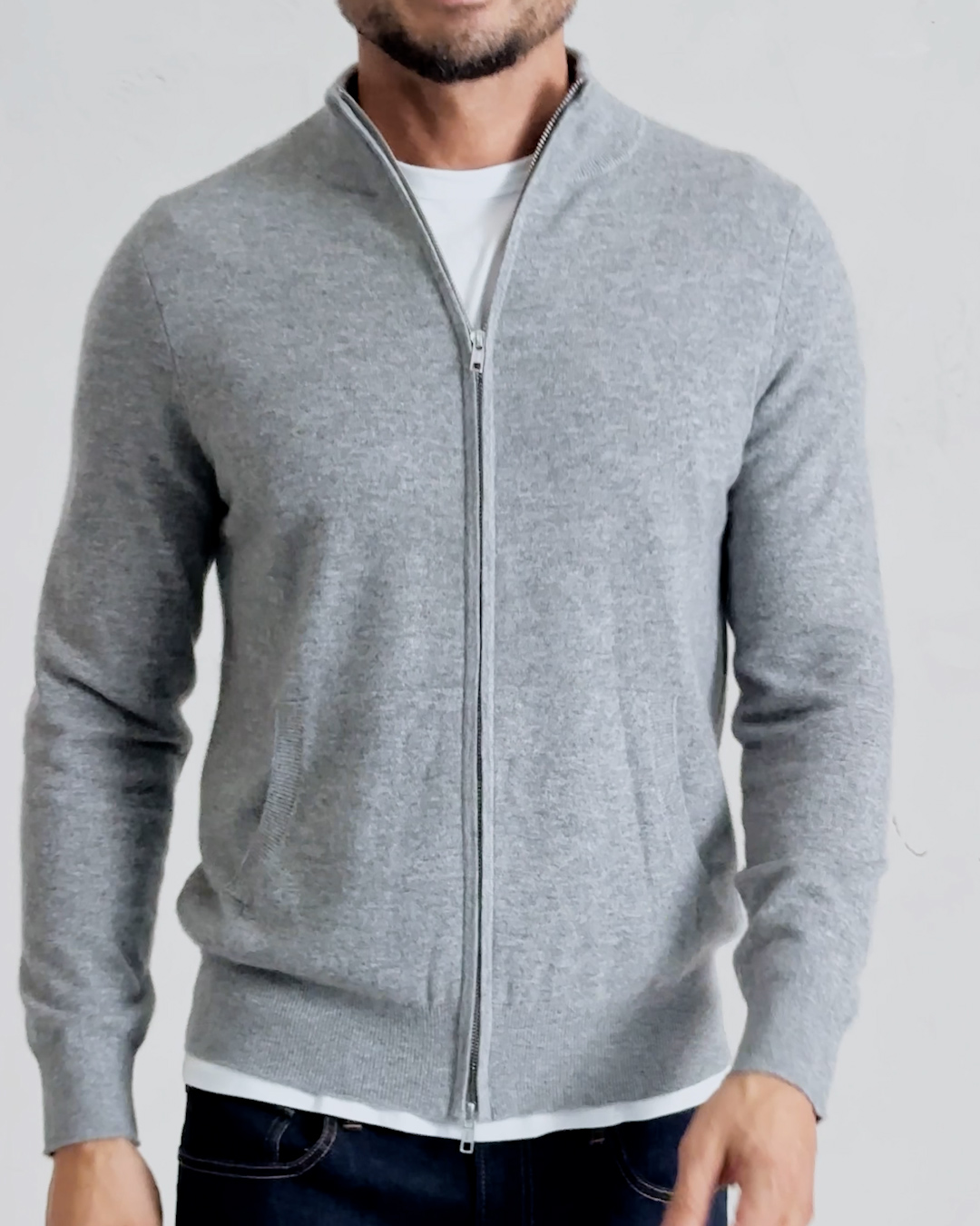 Mongolian Cashmere Full Zip Sweater in Teak